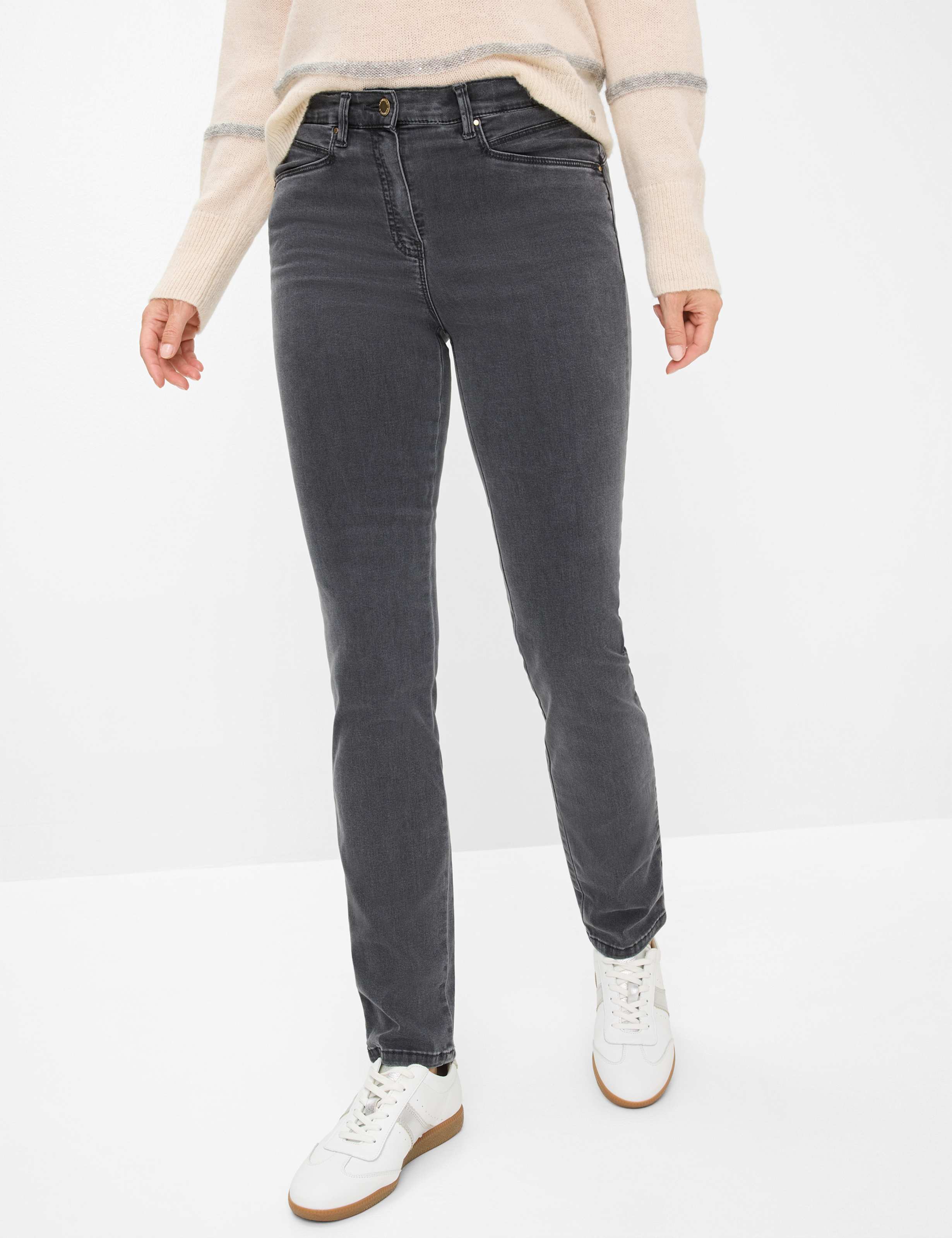 Damen Style LUCA Denim Dunkelgrau - Anthrazit Super Slim Fit Model Front