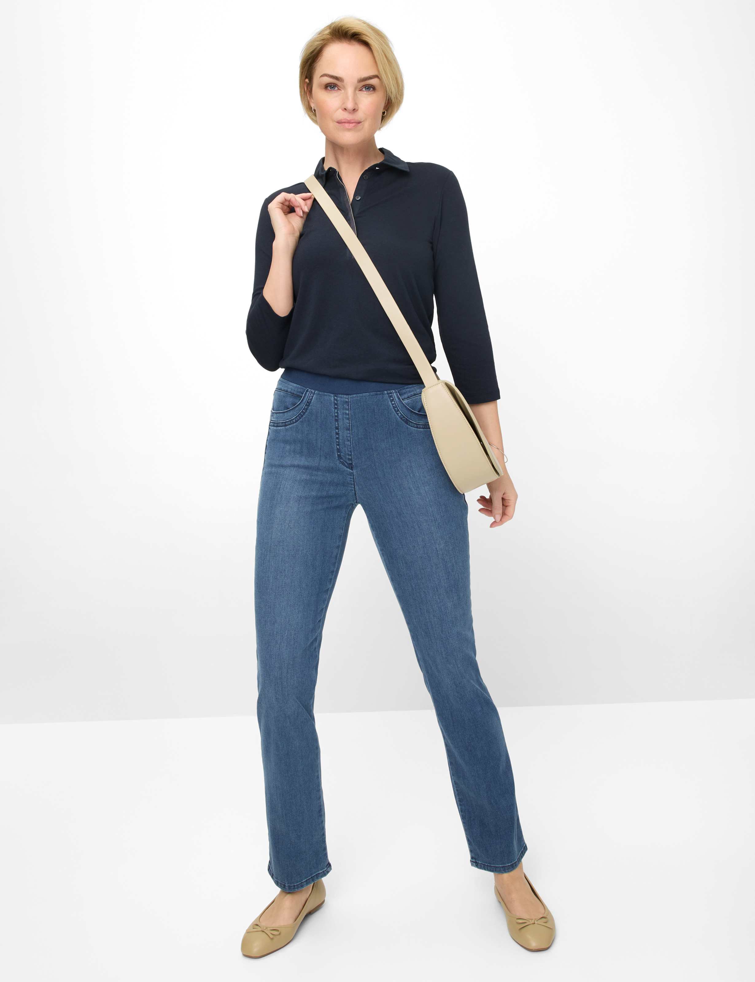 Damen Style PAMINA FUN Denim Blau Slim Fit Model Outfit