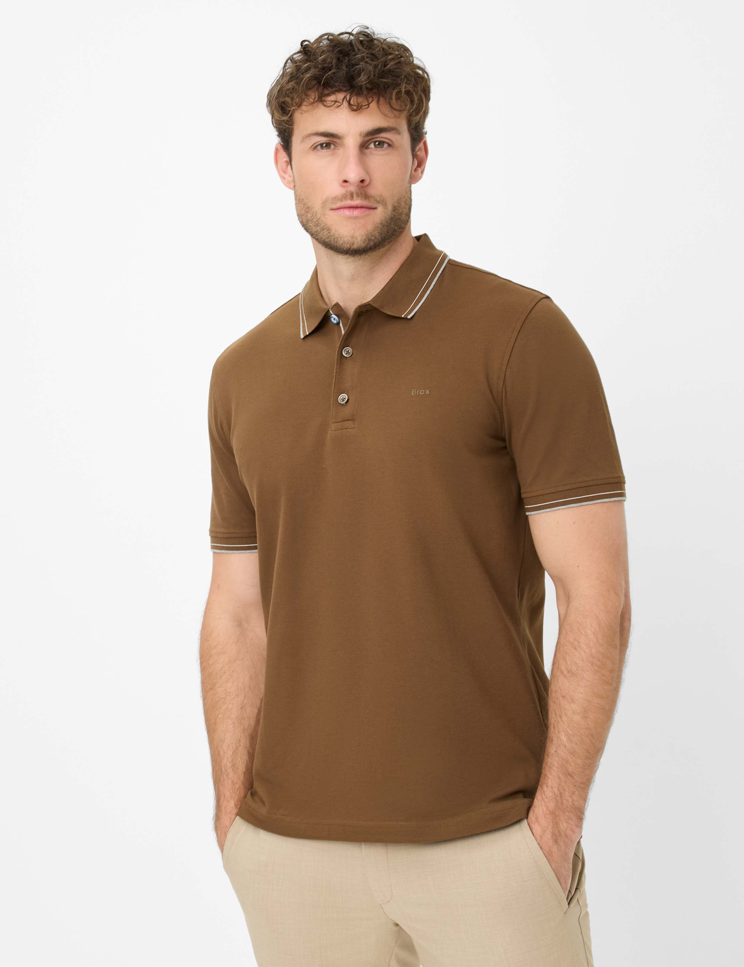 Thumbnail - Brax Herren Polo Style PETE teak, dunkelbraun, Gr. XXL