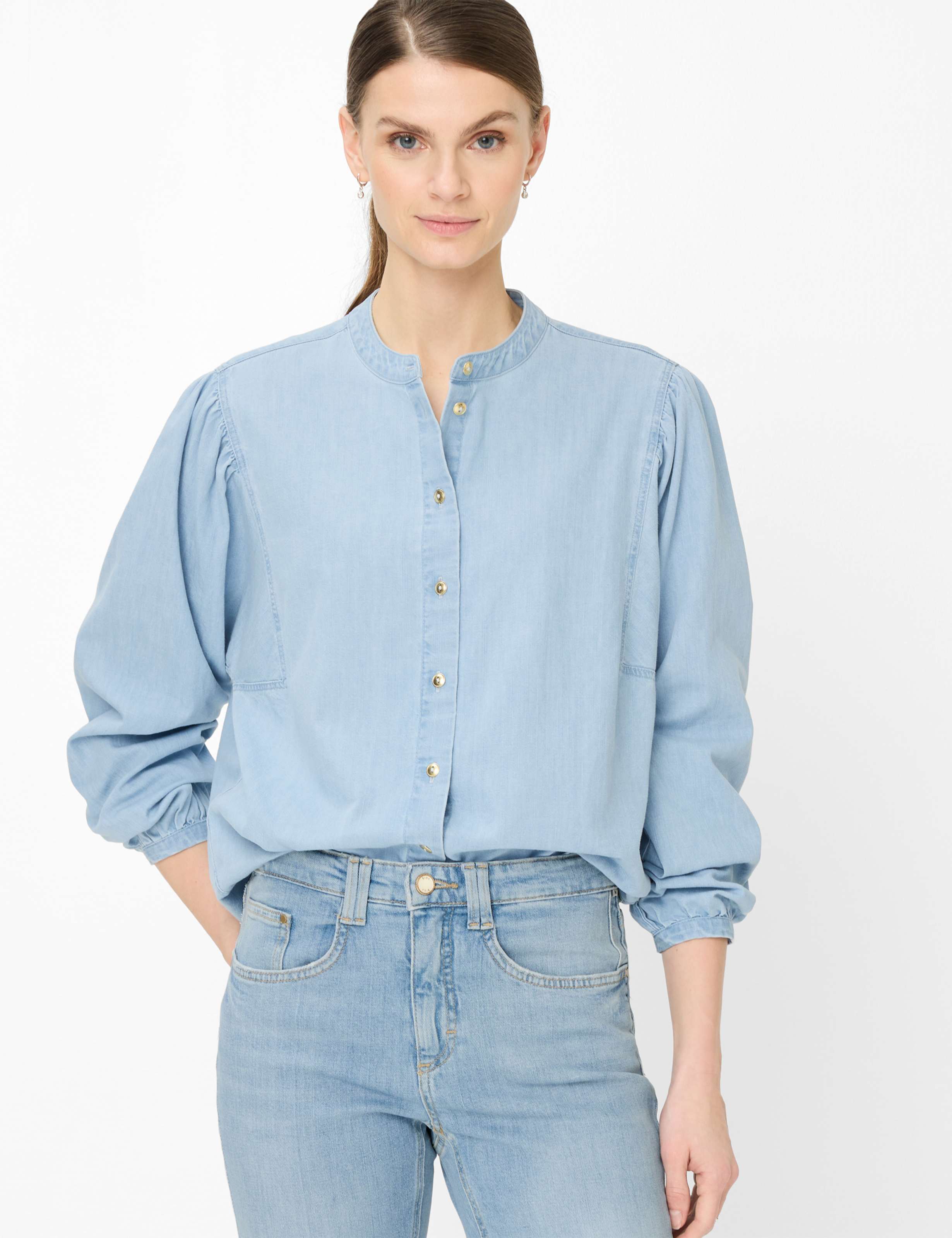 Thumbnail - Brax Damen Bluse Style VALERIA dark vintage blue, denim hellblau, Gr. 48