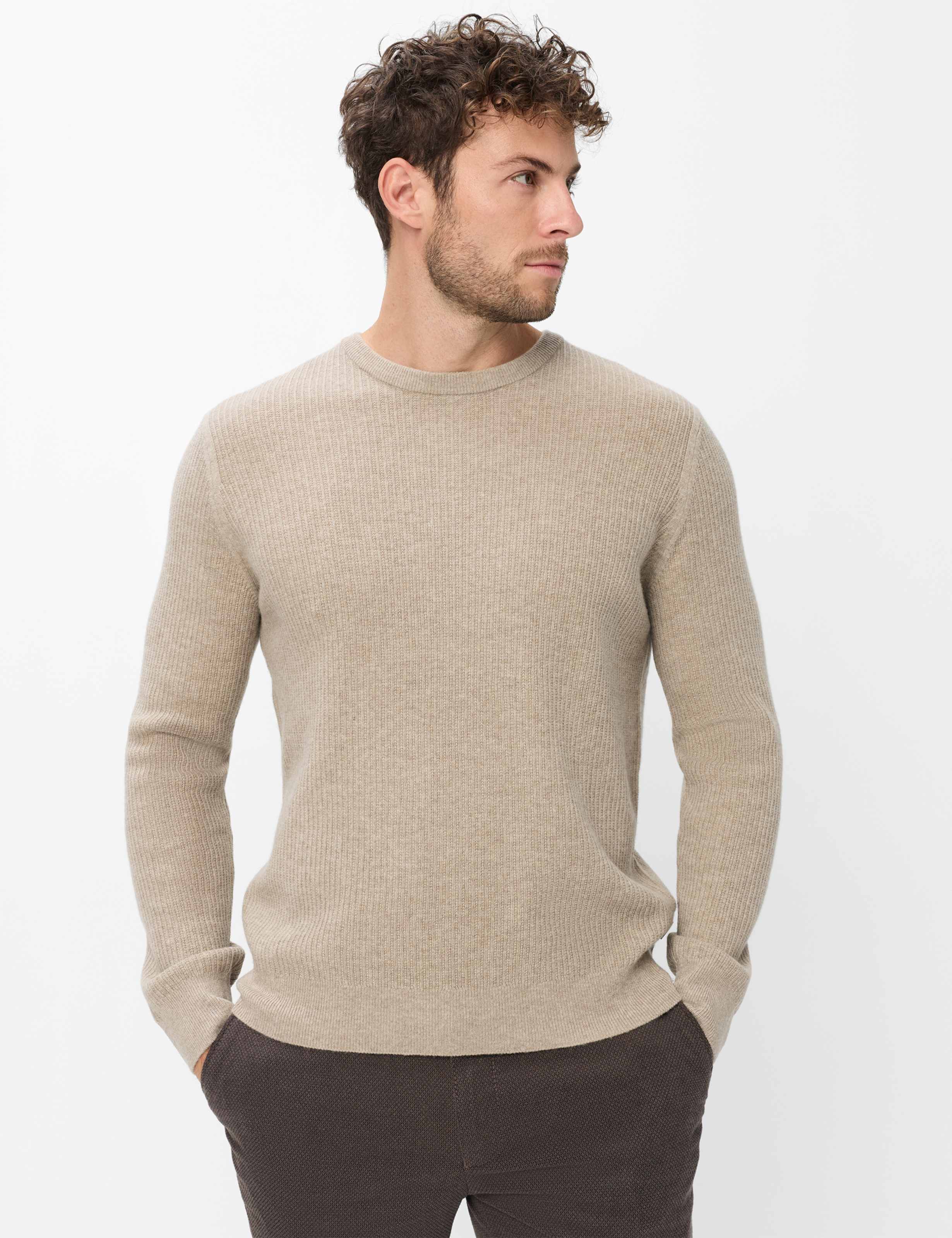 Brax Heren Trui  Style RICK cappucino, lichtbruin, maat XS