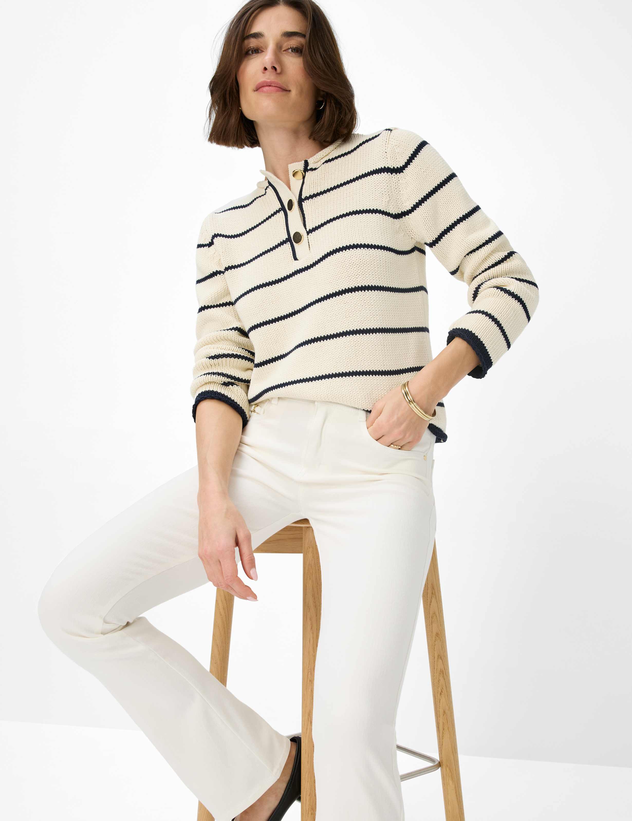 Women Style SHAKIRA Denim Cream White Slim Fit Detail 1