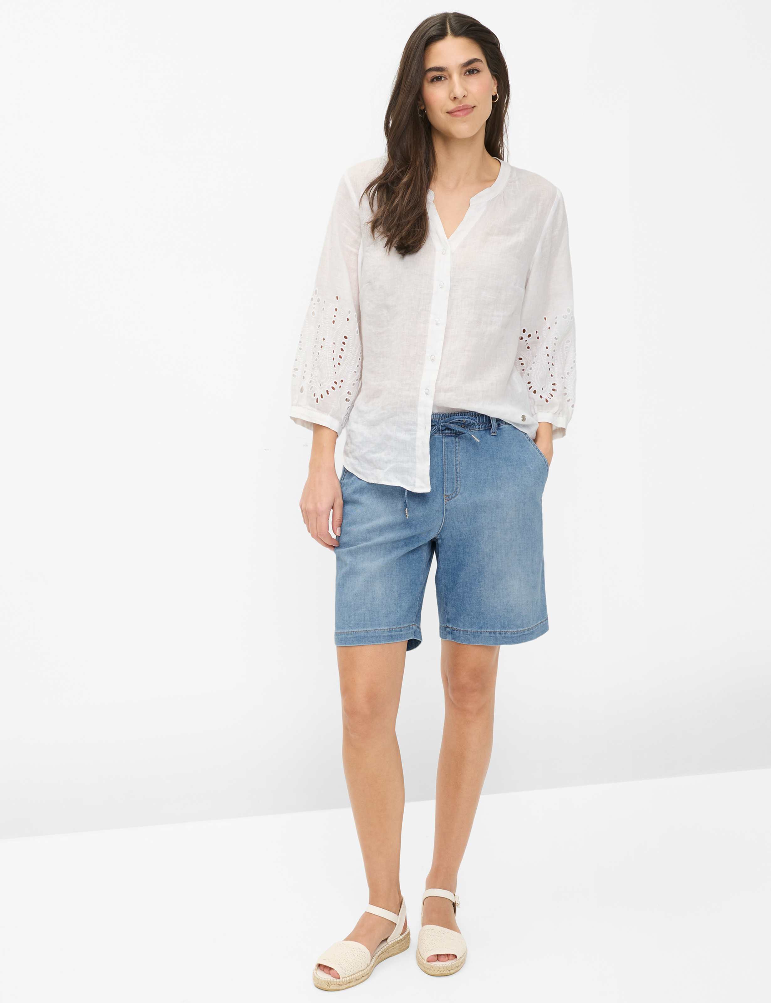 Women Style MAINE B Denim Blue Wide Leg Model Outfit