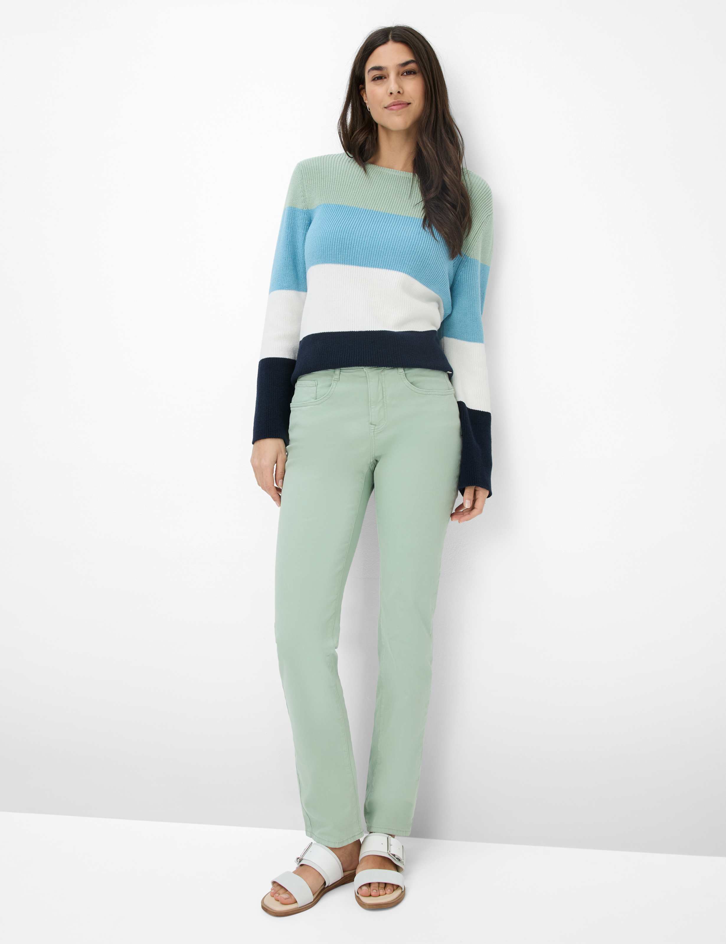 Women Style CAROLA Denim Light Green Feminine Fit Model Outfit