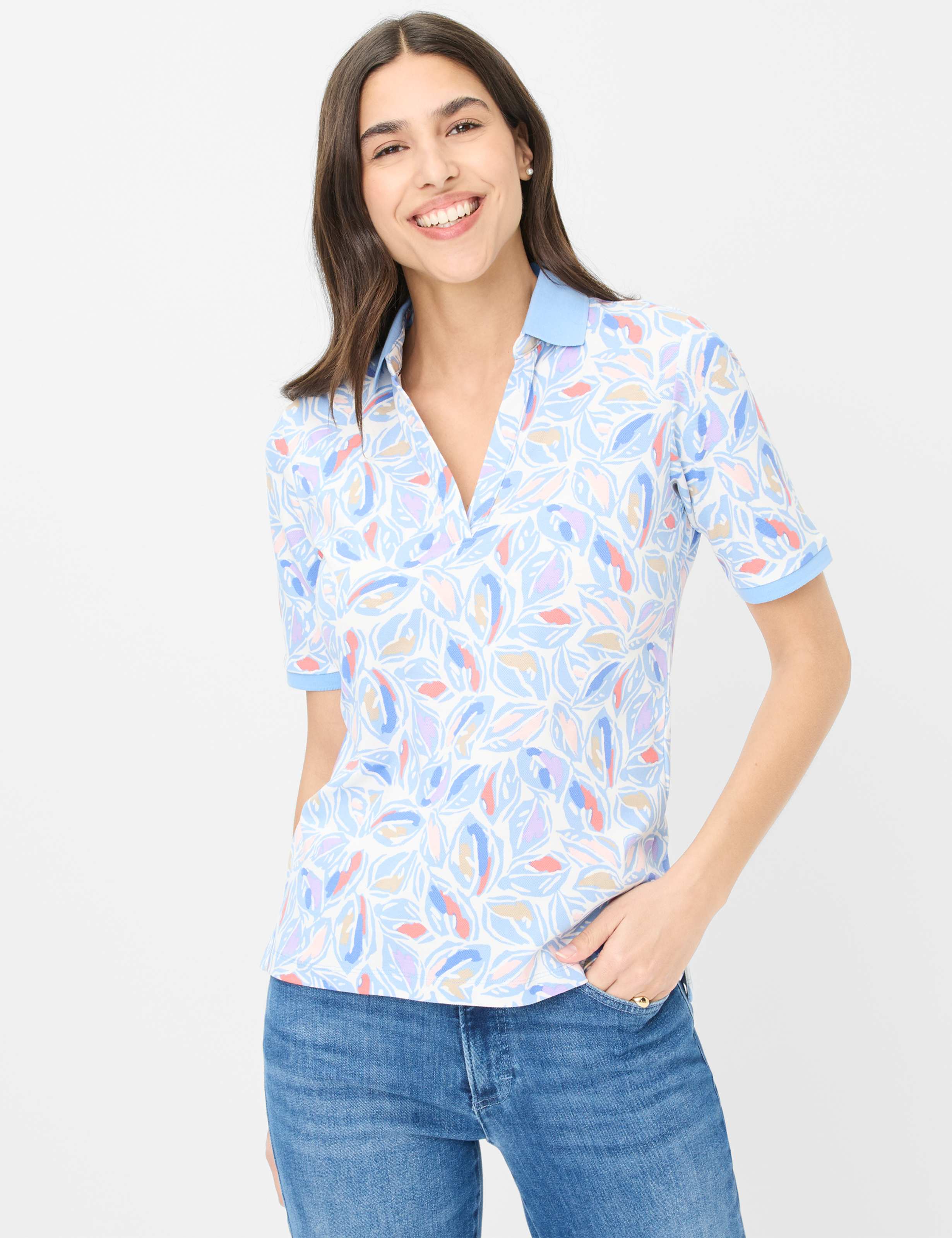 Thumbnail - Brax Damen Polo Style CLEO cornflower, Blau, Gr. 44
