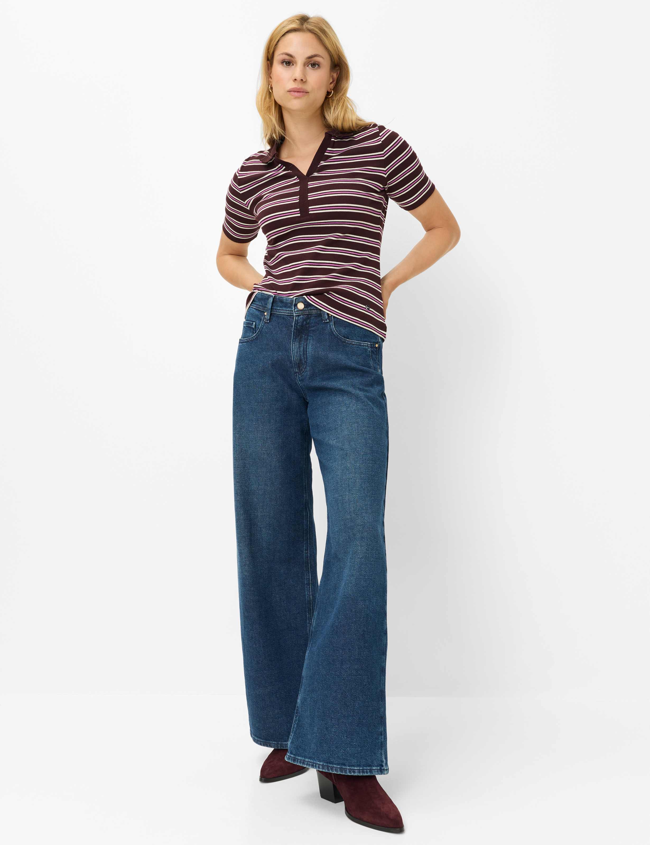 Women Style MORGAN Denim Dark Blue Wide Leg Model Outfit