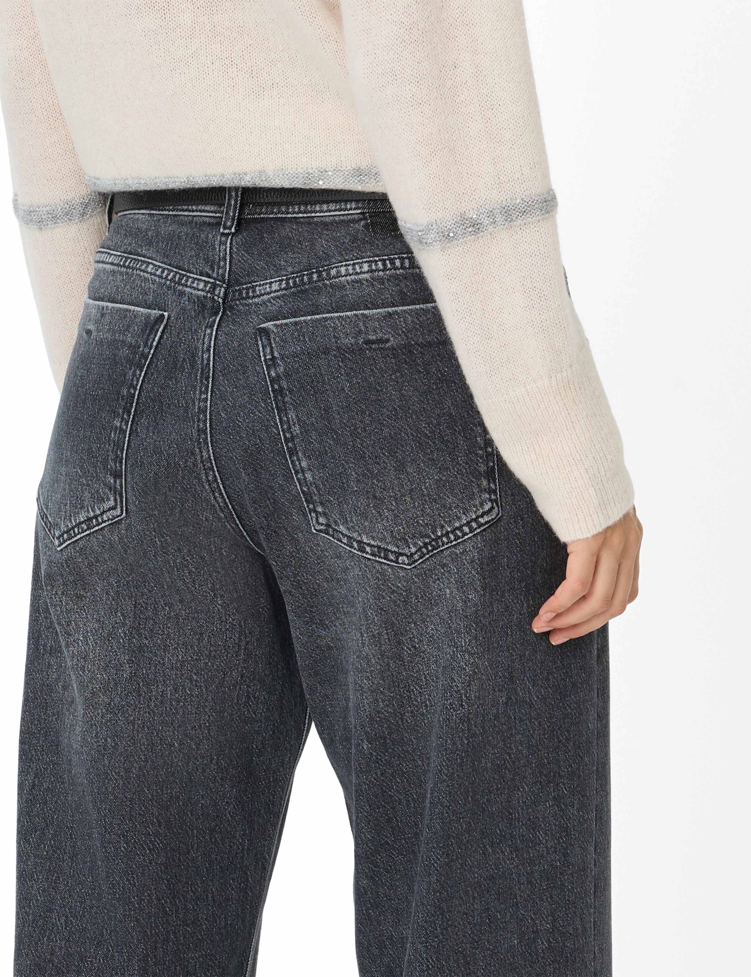 Women Style MORGAN Denim Dark Gray Wide Leg Detail 2