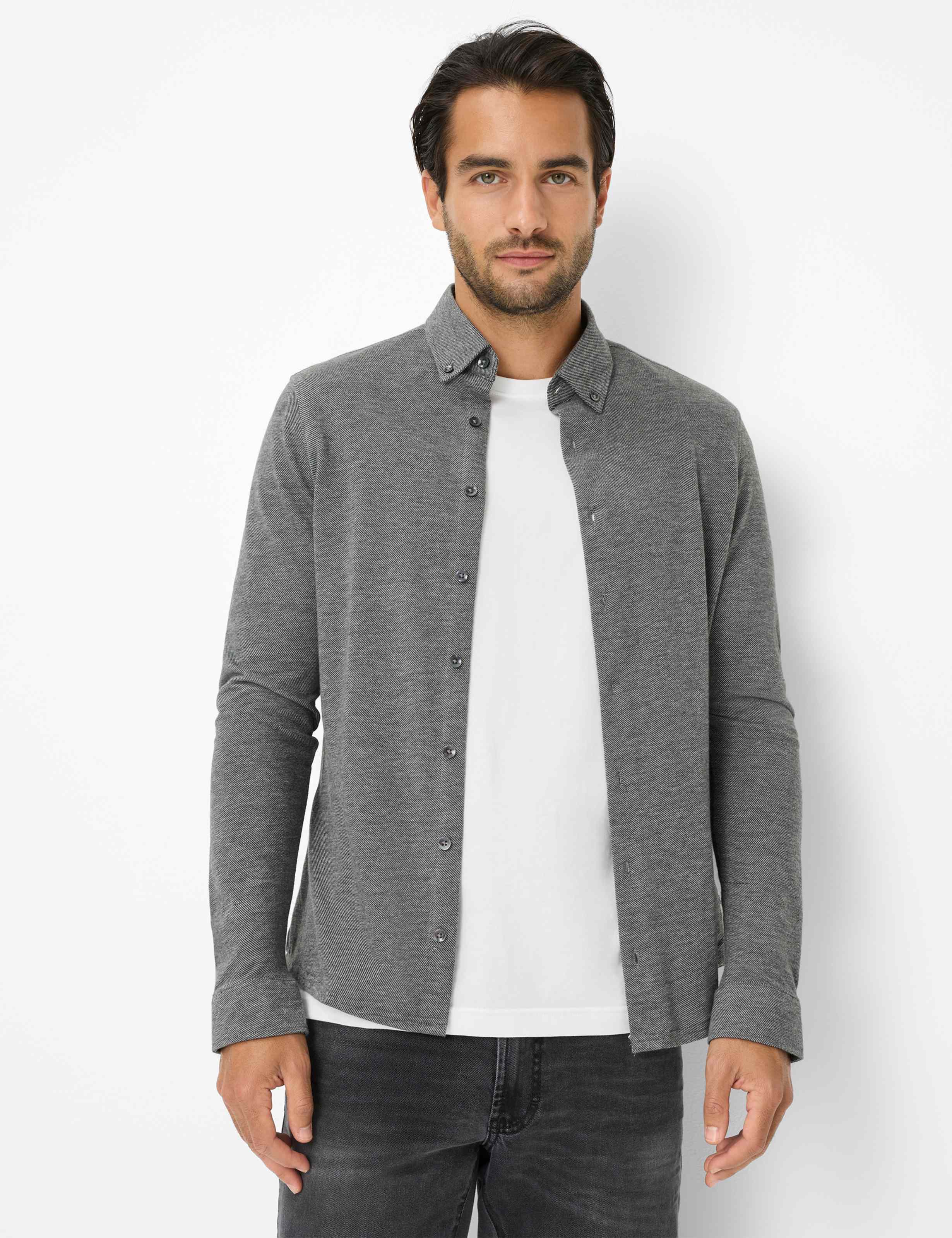 Thumbnail - Brax Herren Hemd Style DANIEL elefant, grau, Gr. M