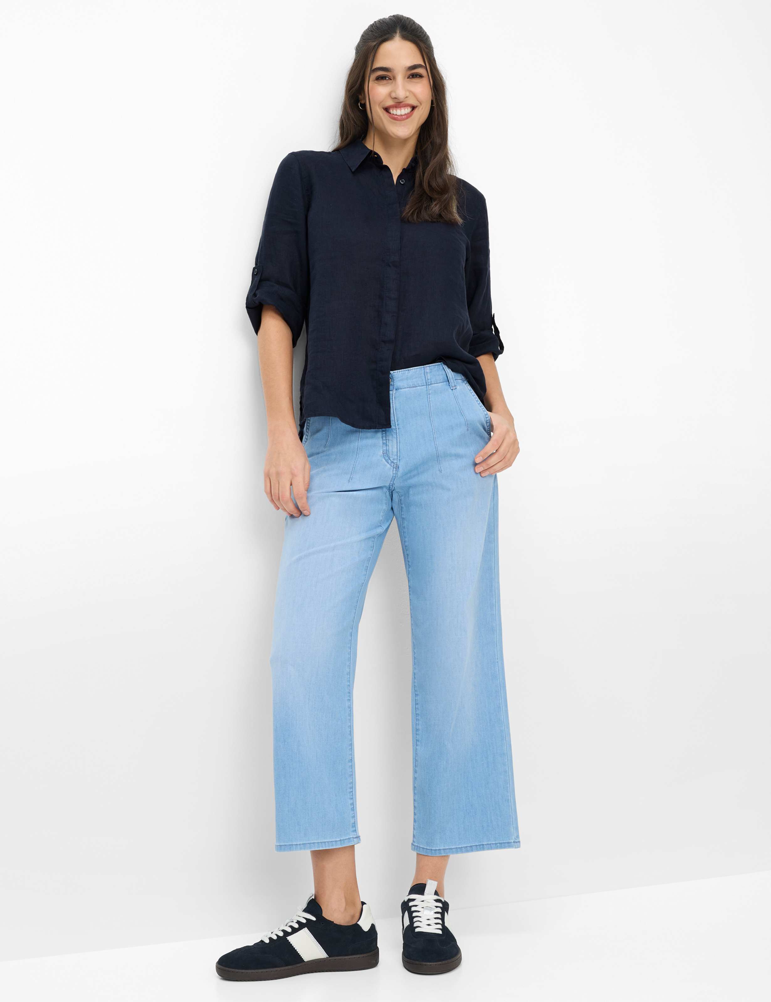 Women Style MAINE S Denim Blue Wide Leg Model Outfit