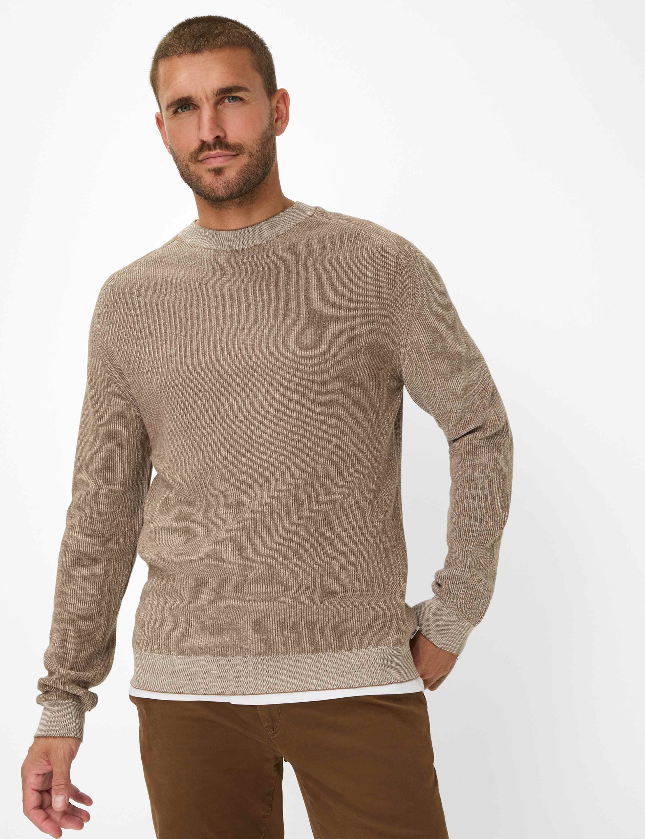 Thumbnail - Brax Herren Strickpullover Style ROB truffle, hellbraun, Gr. M