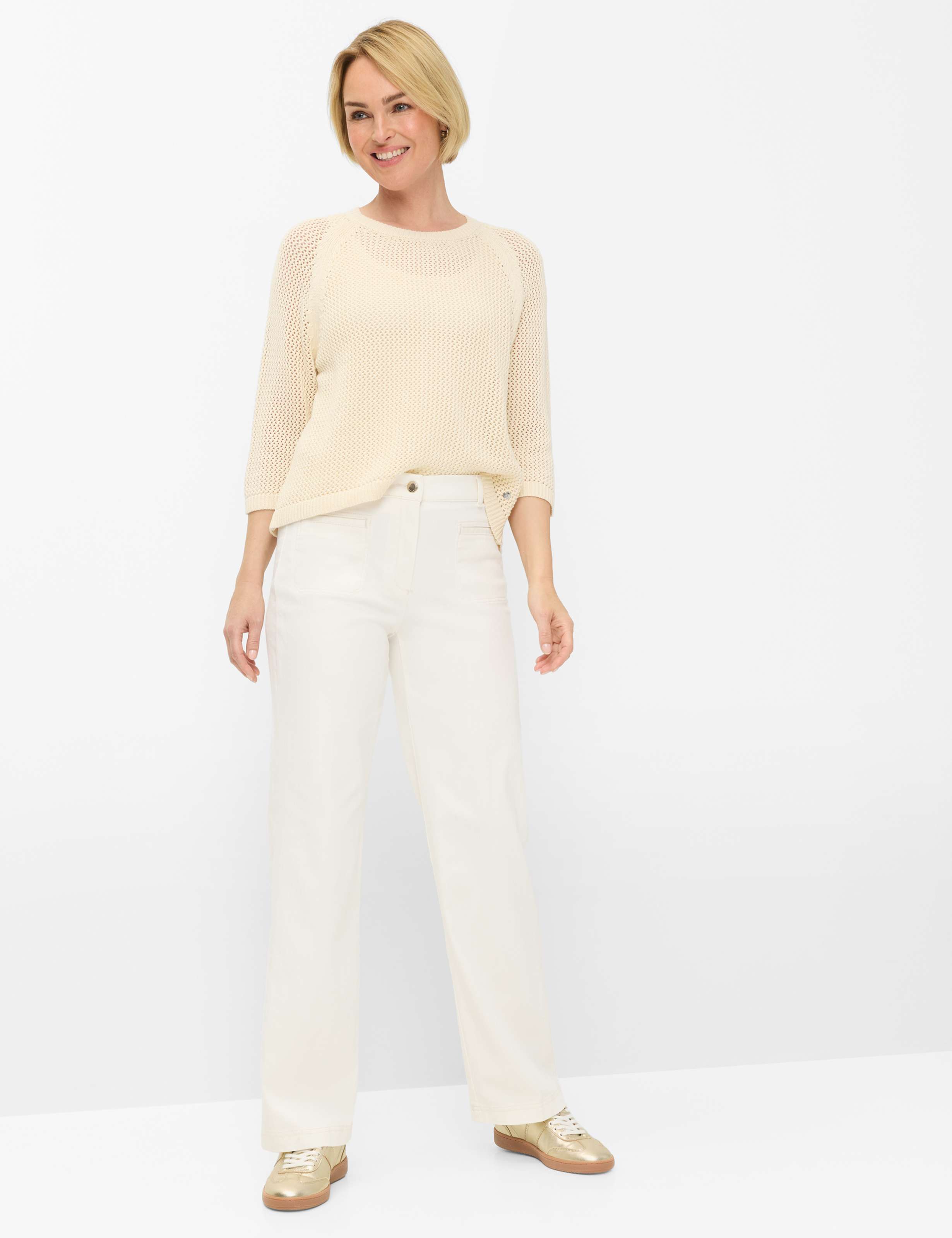 Dames Style PEGGY FLARED Denim Crème Wit Slim Fit Model outfit