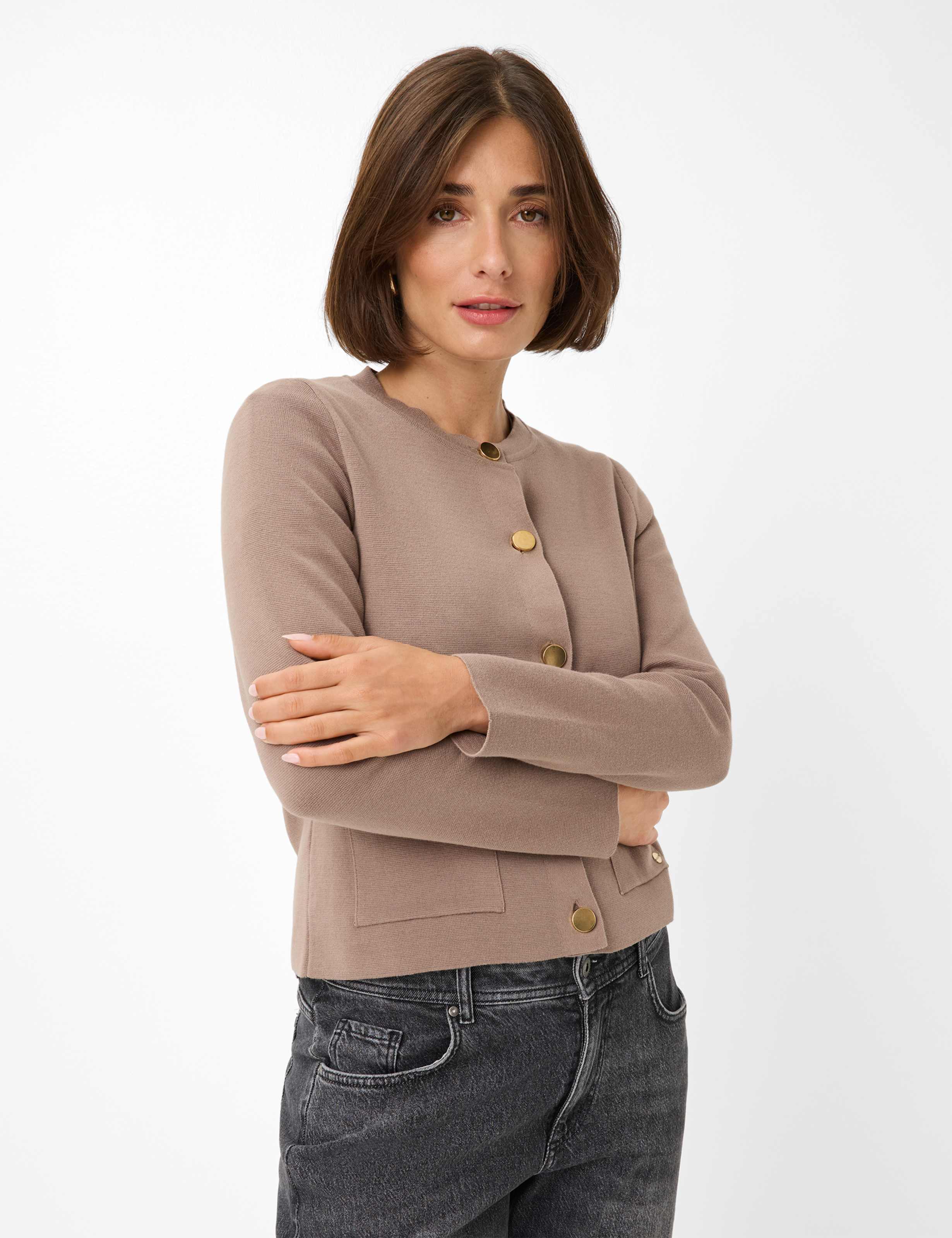 Thumbnail - Brax Damen Strickjacke Style ANN taupe, hellbraun, Gr. 40