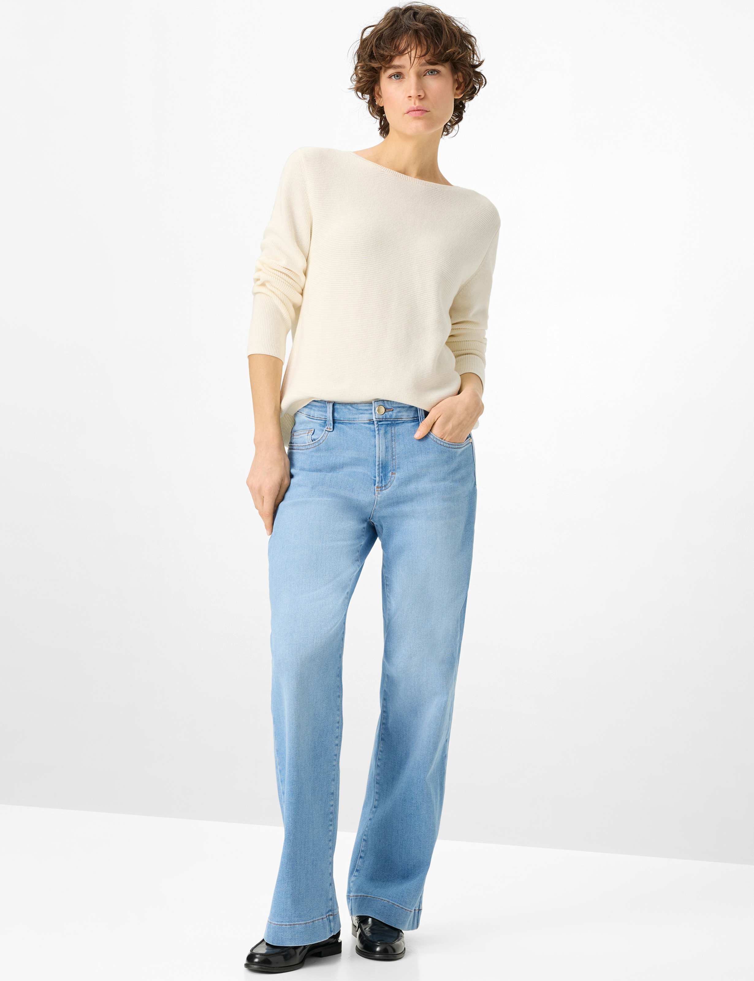 Women Style MAINE Denim Blue Wide Leg Model Outfit