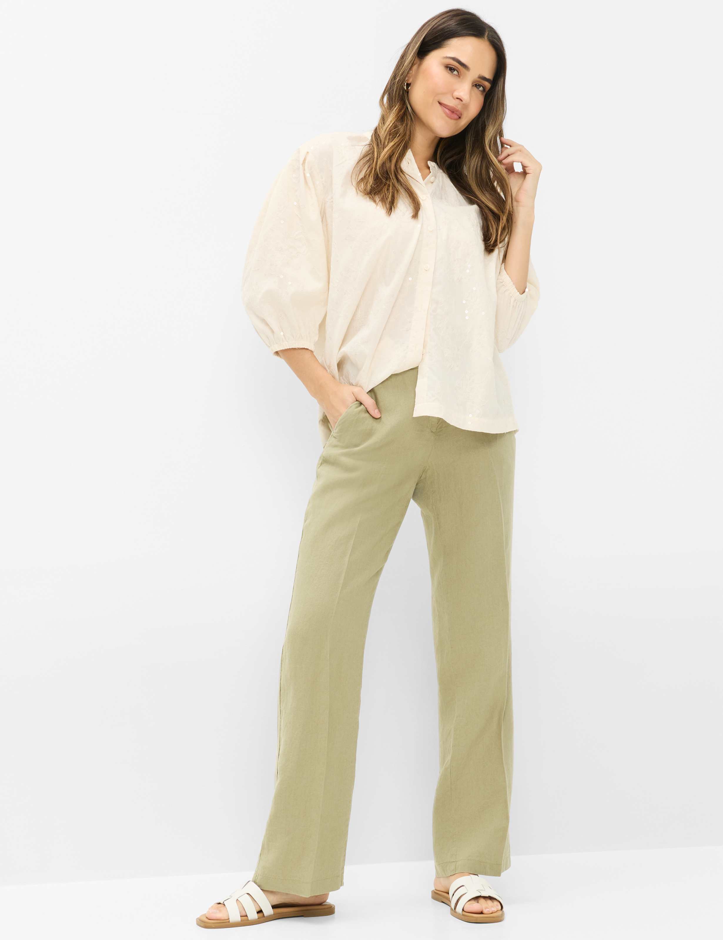 Women Style MAINE Green - Khaki Wide Leg Model Outfit