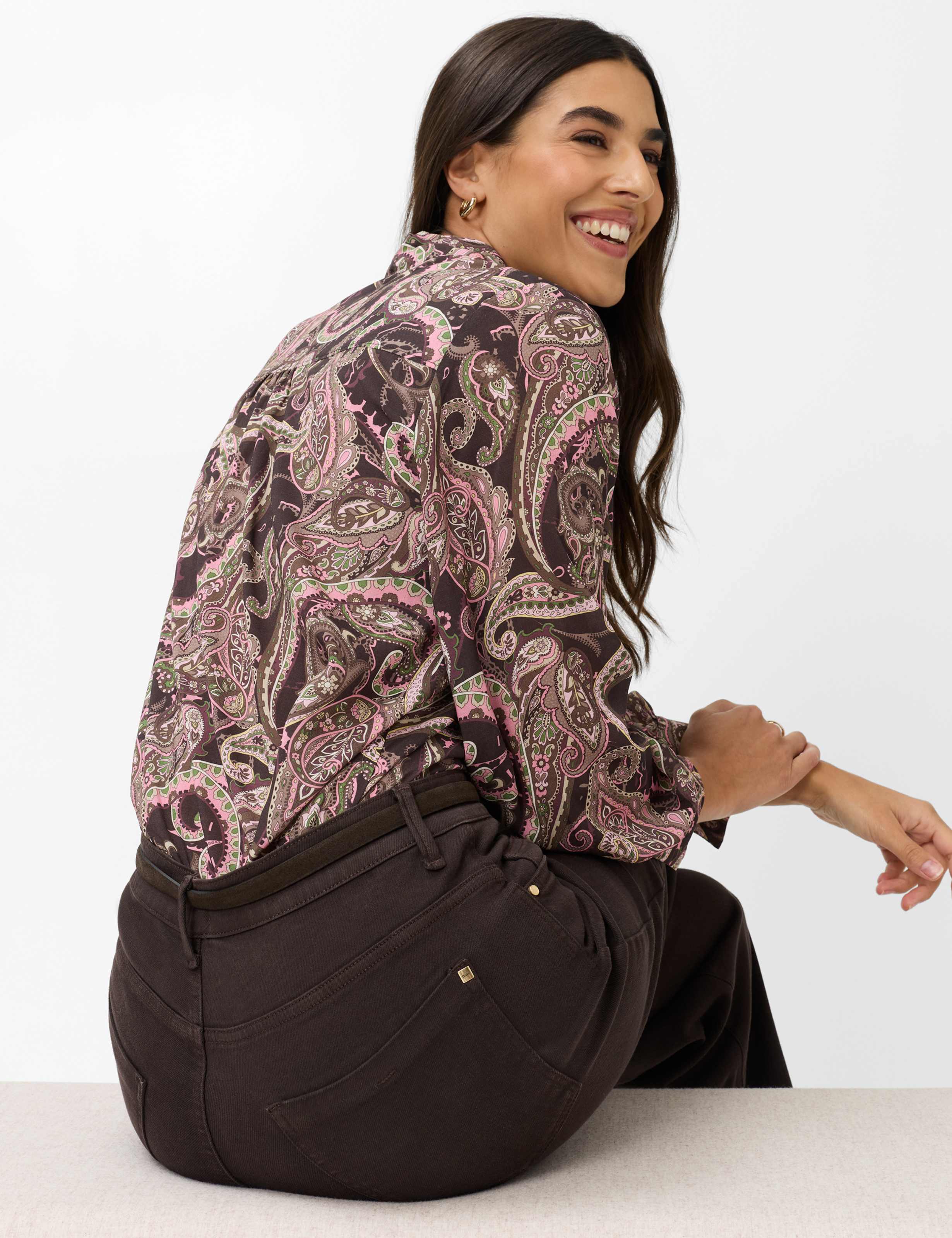 Women Style MAINE Denim Dark Brown Wide Leg Detail 1