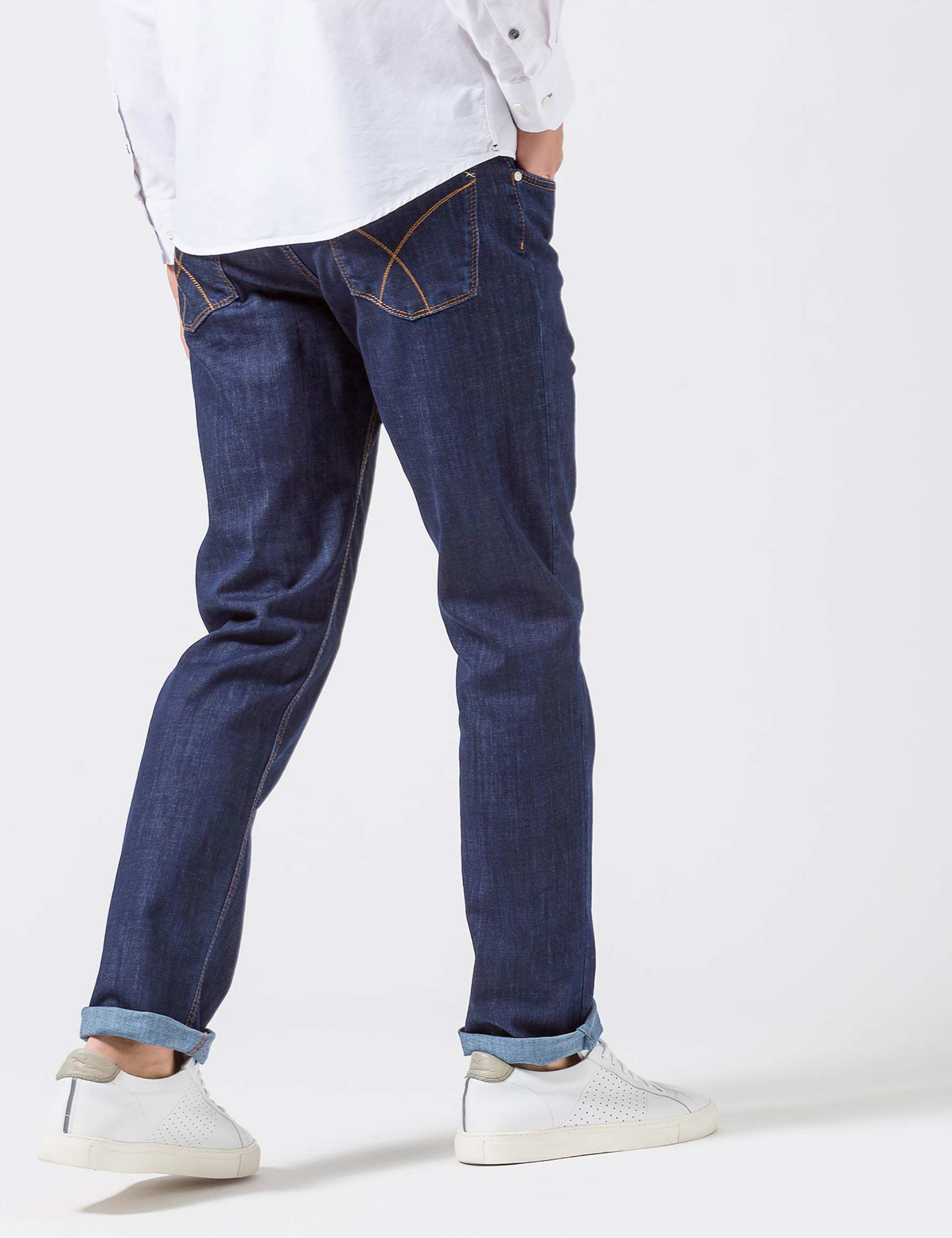 Heren Style COOPER DENIM Denim Blauw Regular Fit Model achterkant