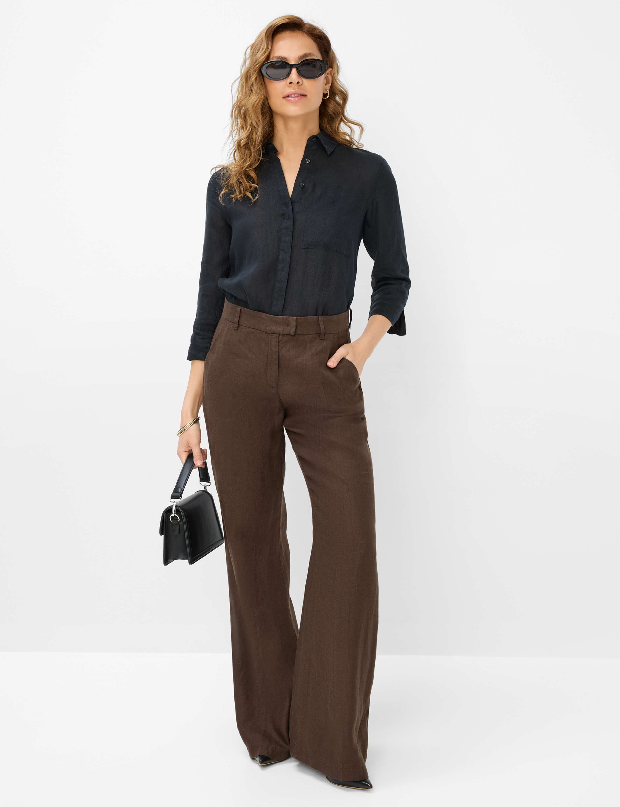 Women Style MAINE Dark Brown Wide Leg Model Outfit