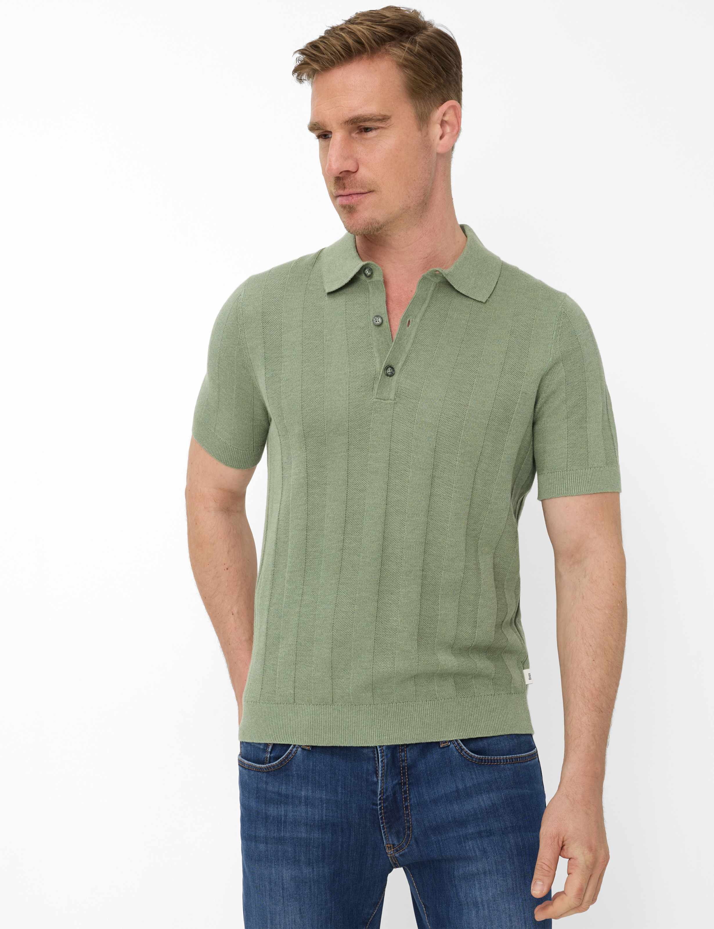 Thumbnail - Brax Herren Strickpolo Style PASCAL thyme Grün Khaki, grün - khaki, Gr. 4XL