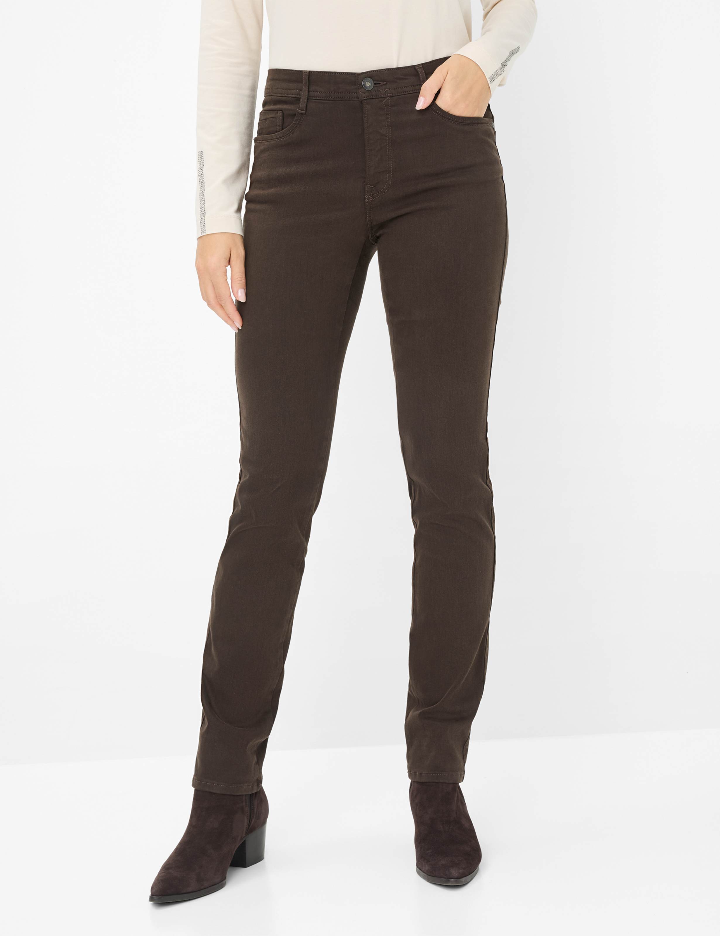 Thumbnail - Brax Damen Five-Pocket-Hose Style CAROLA DARK CHOCOLATE, denim dunkelbraun, Gr. 42L