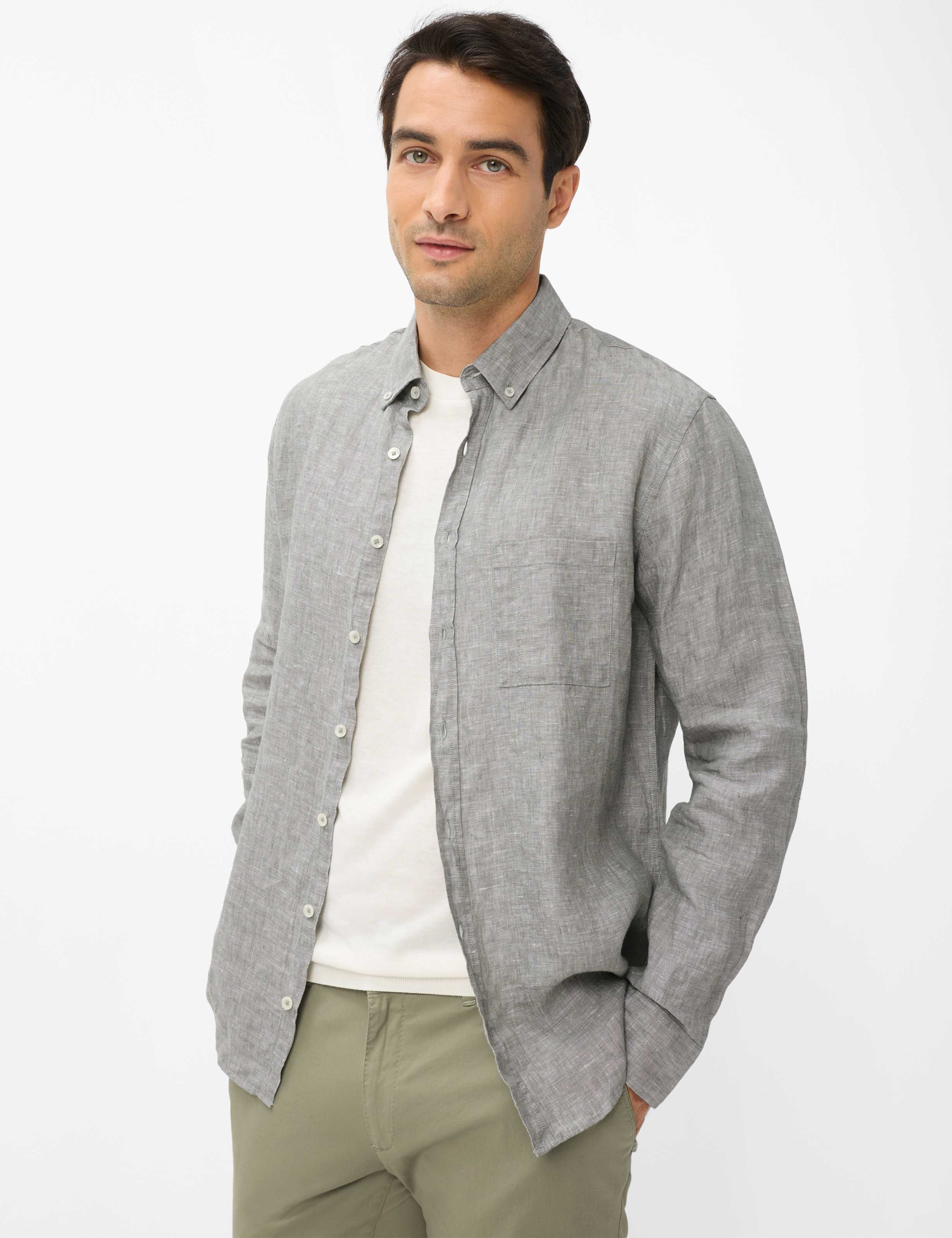 Thumbnail - Brax Herren Hemd Style DANIEL thyme Grün Khaki, grün - khaki, Gr. M