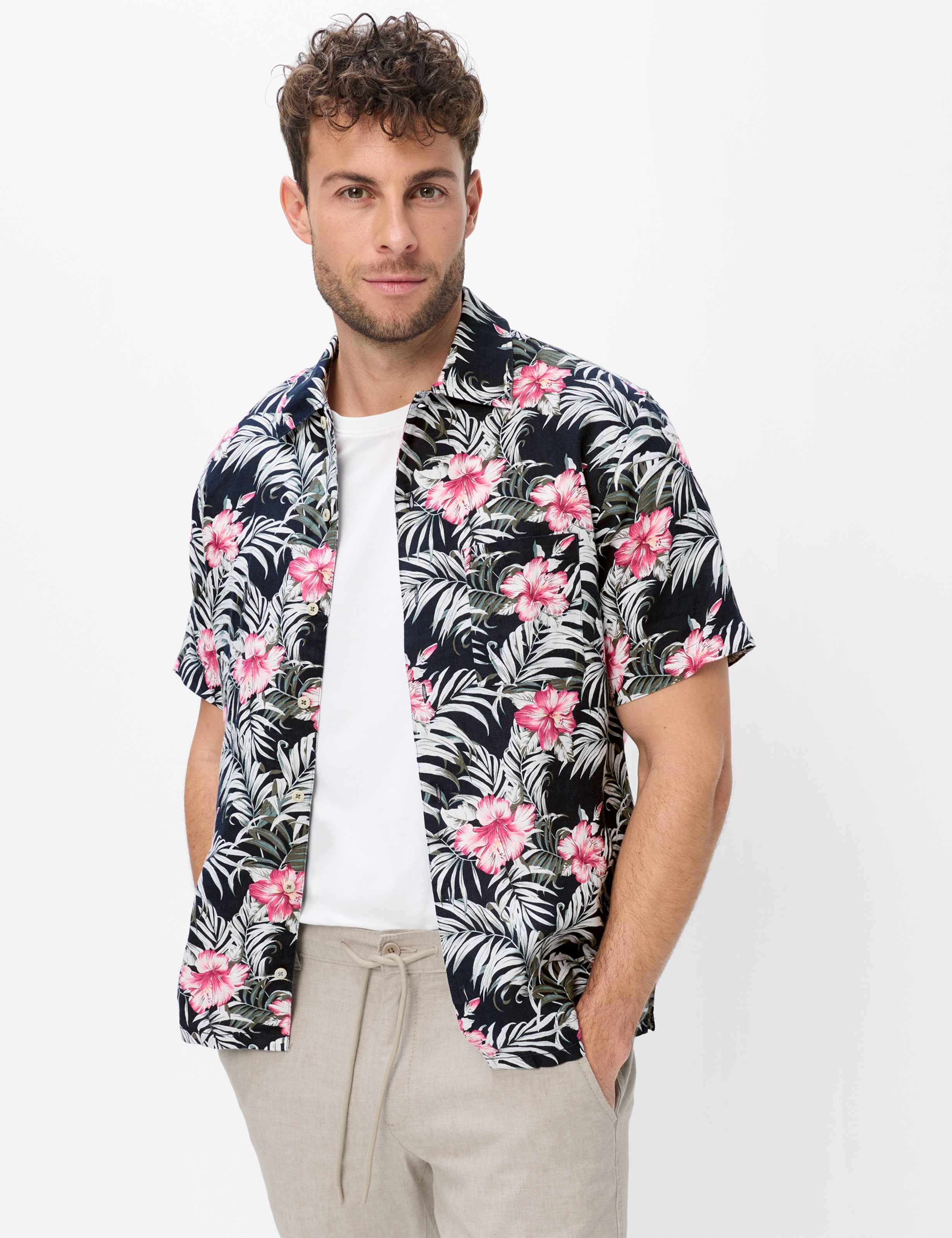 Heren Casual Bloemen Lange Mouwen Shirt - Britse Stijl Revers Overhemd