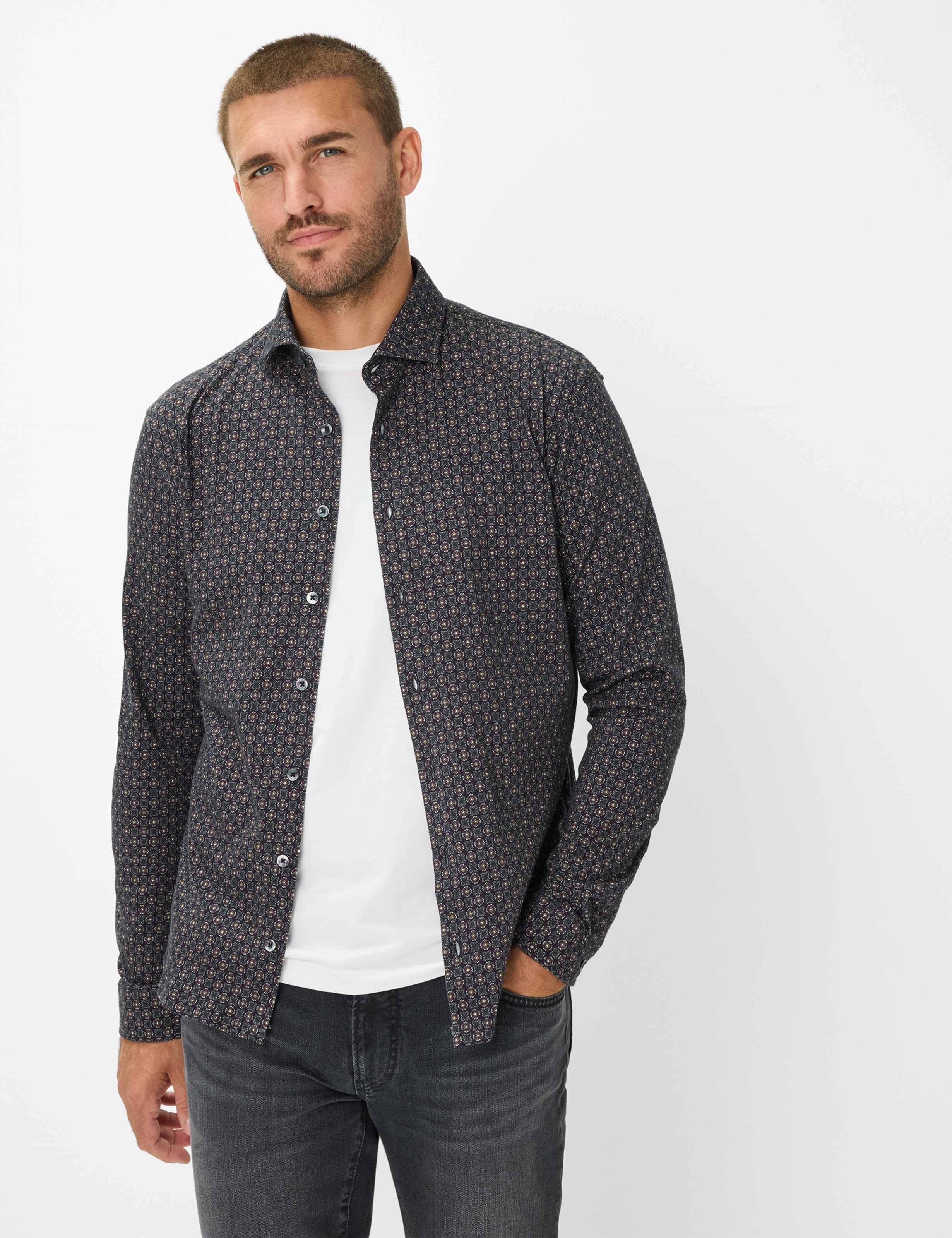 Thumbnail - Brax Herren Hemd Style HAROLD velvet, dunkelblau, Gr. M