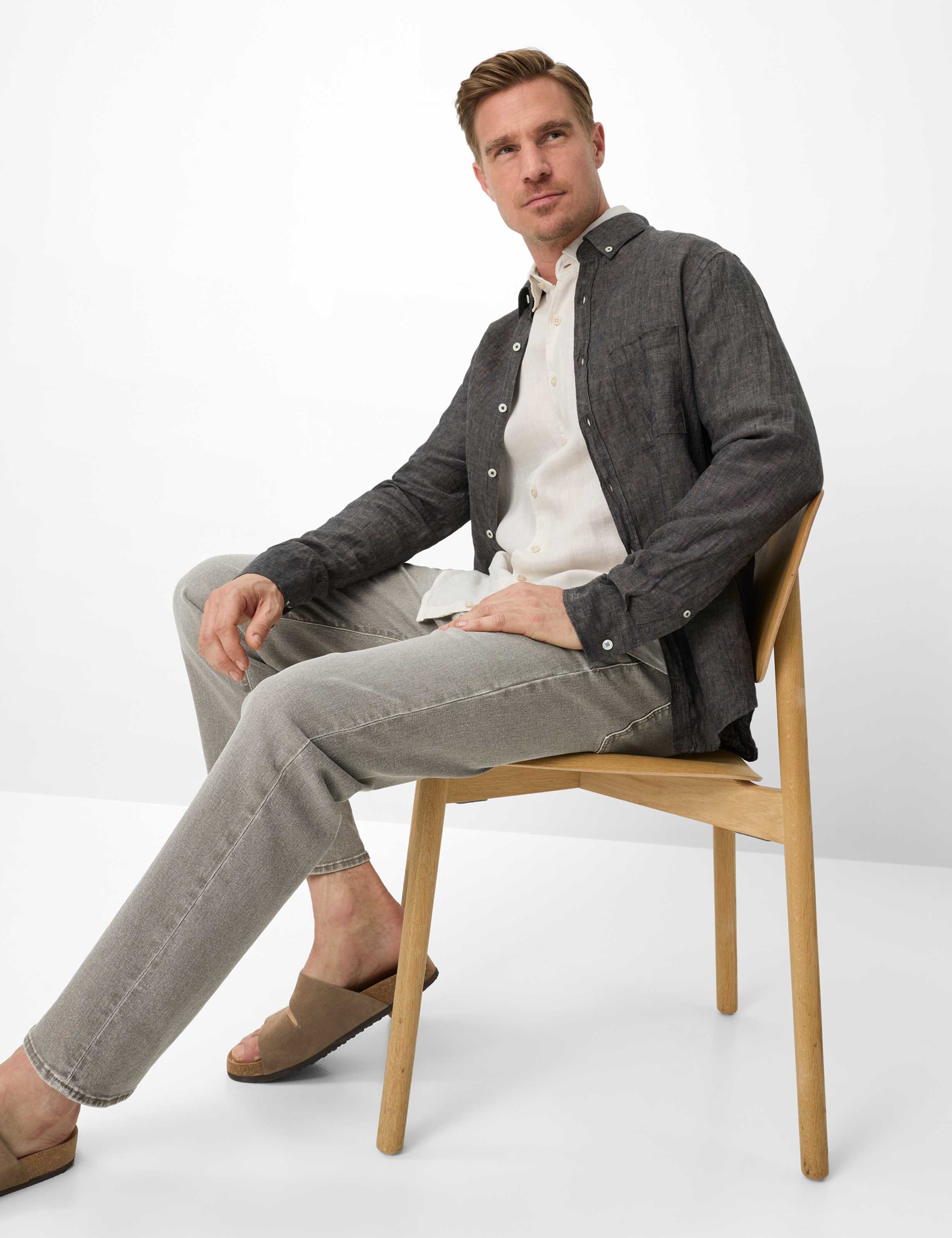 Homme Style CLINT Denim Marron Clair Straight Fit Détail 1