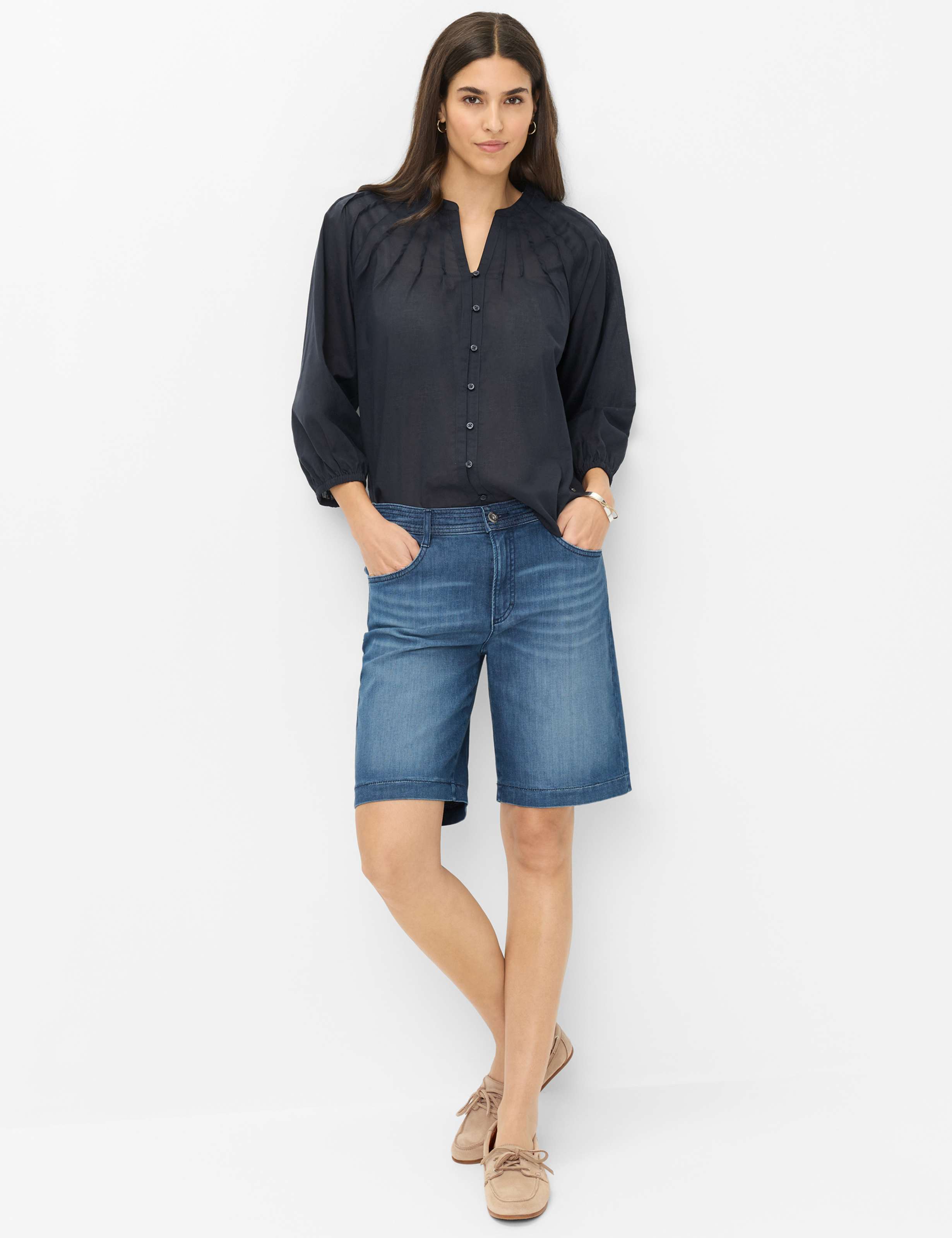 Damen Style MAINE B Denim Blau Regular Wide Leg Model Outfit