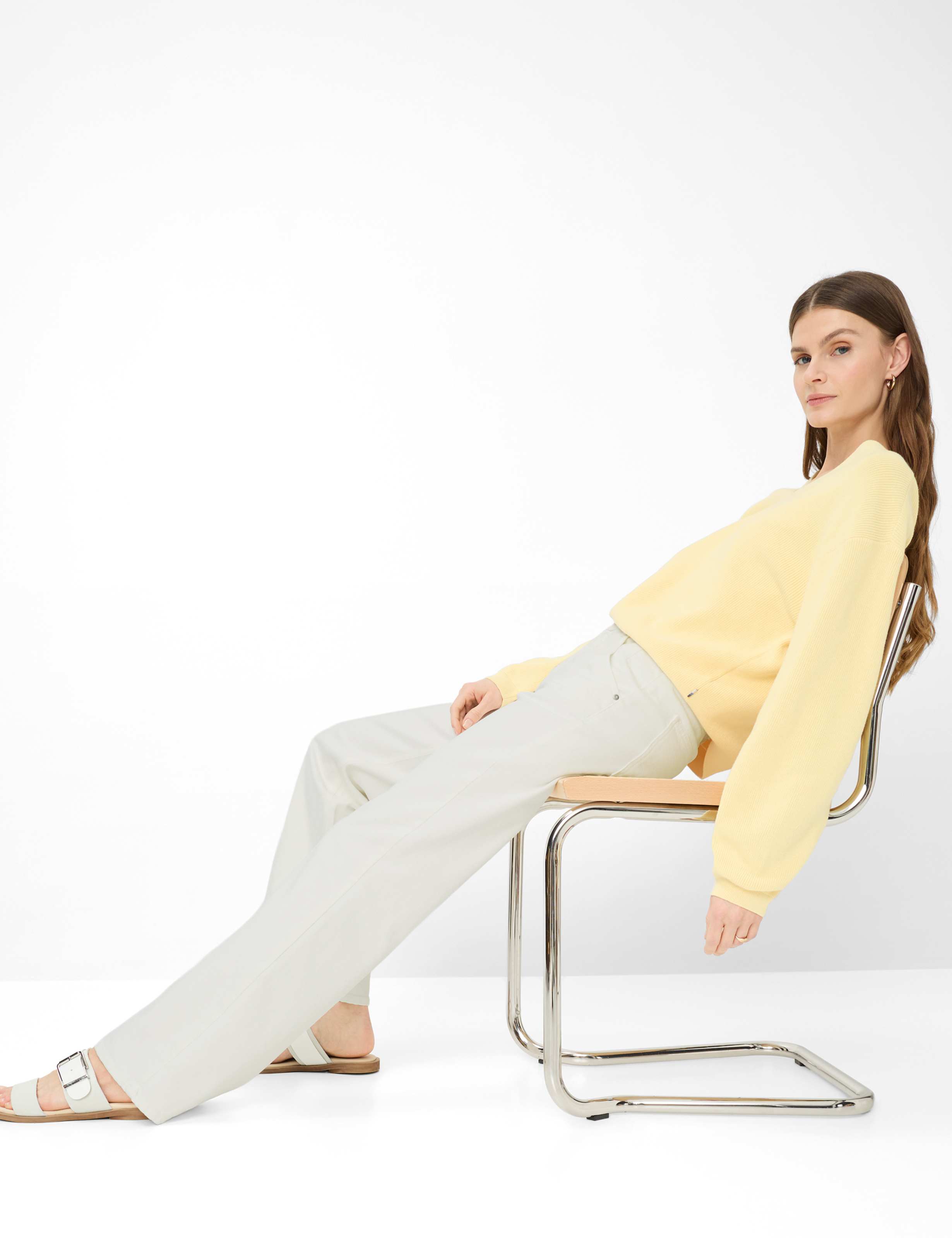 Dame Style MAINE Denim Cream White Wide Leg Detalje 1