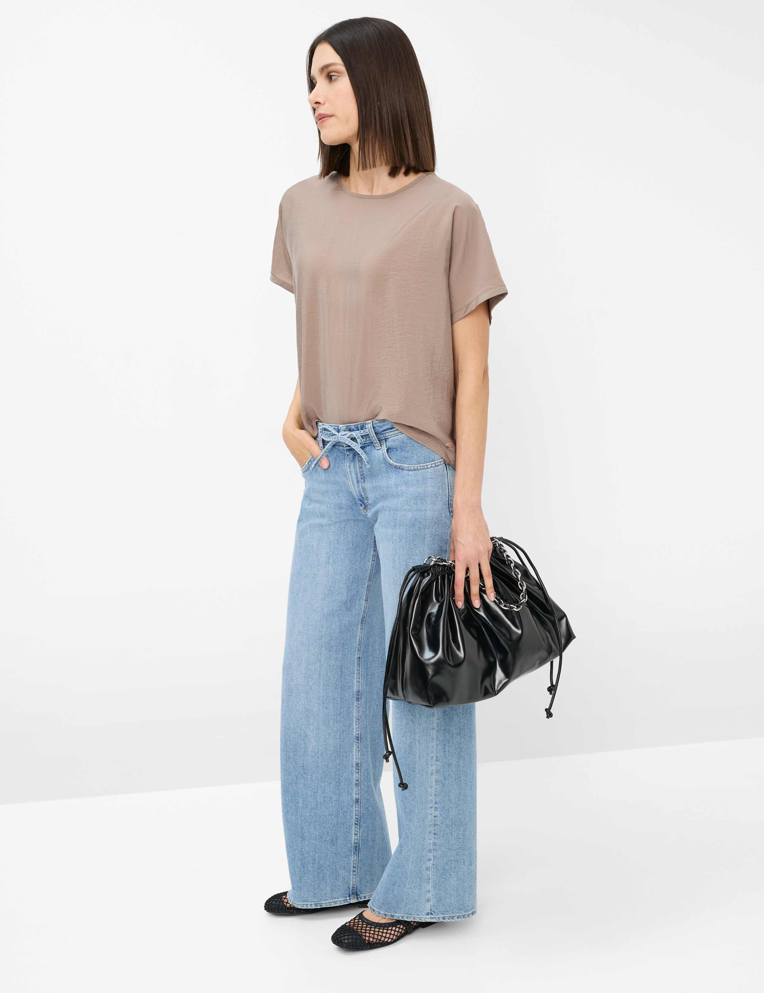Women Style MORGAN Denim Blue Wide Leg Model Outfit