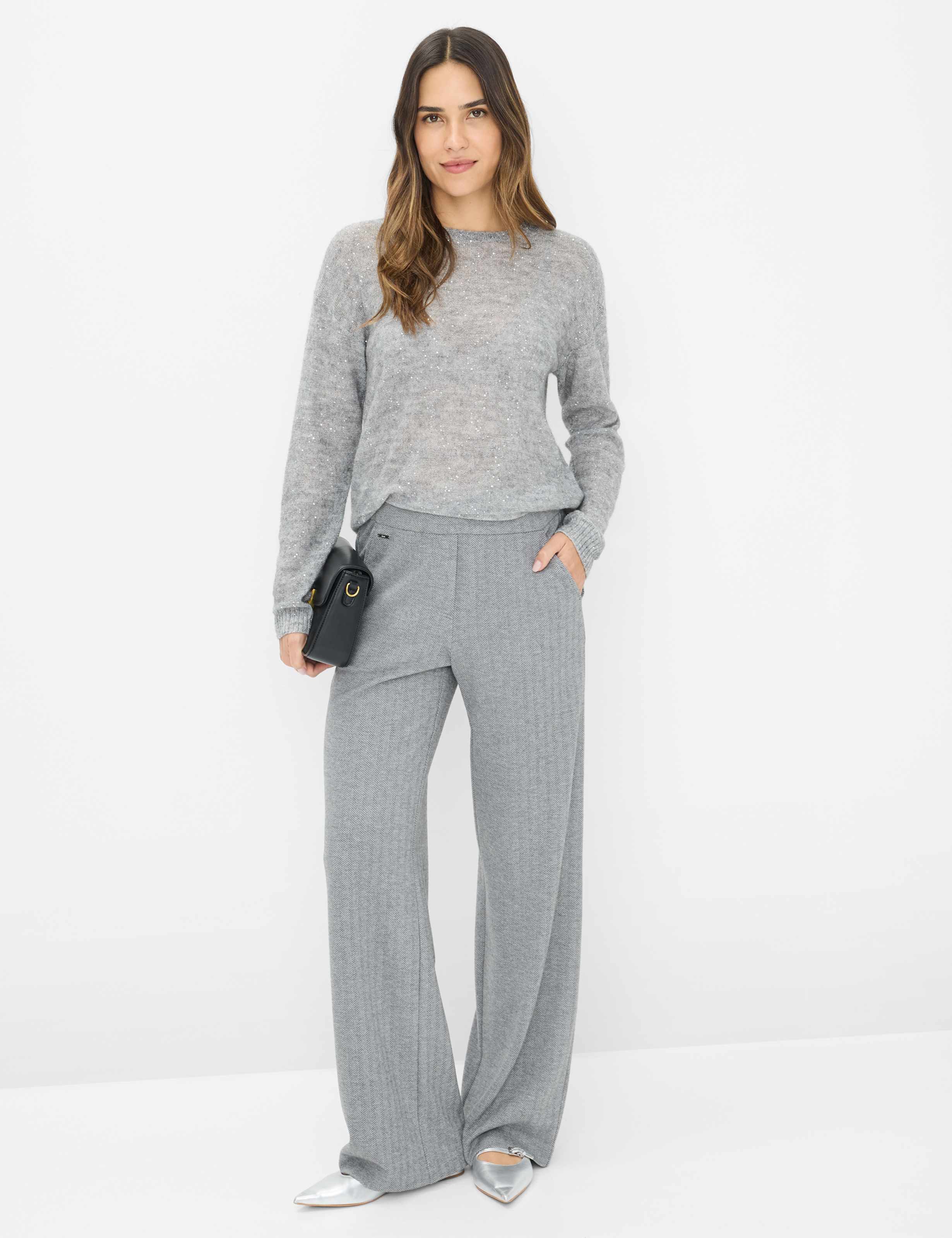 Femme Style MAINE Gris Moyen Wide Leg Tenue du mannequin
