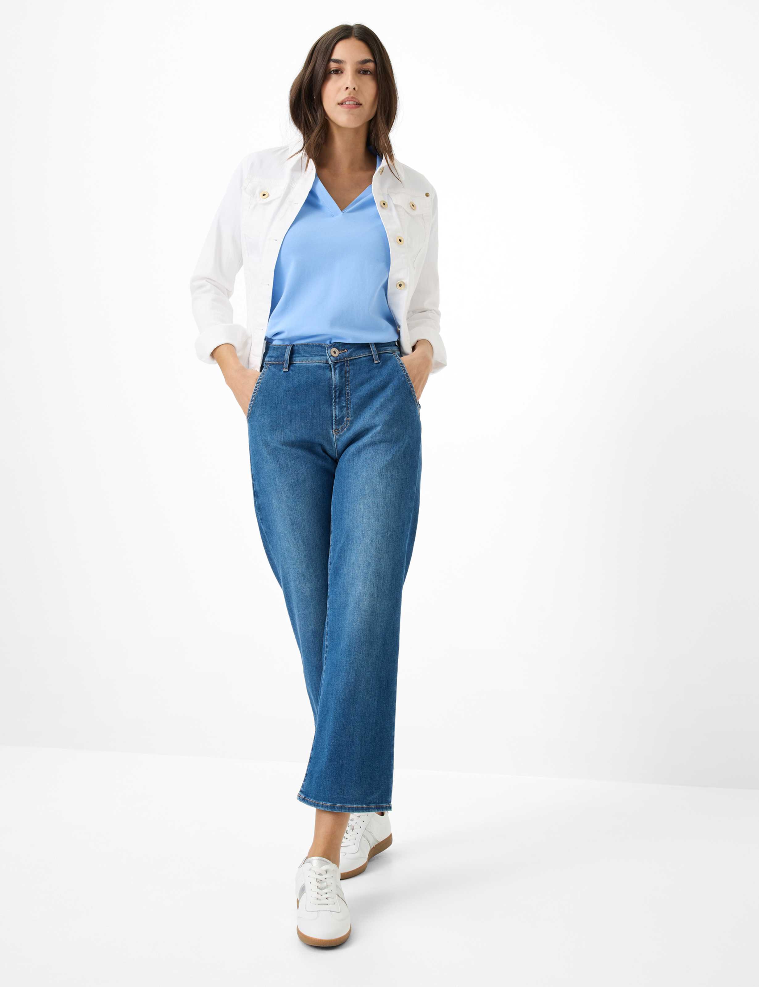 Damen Style MAINE S Denim Blau Wide Leg Model Outfit