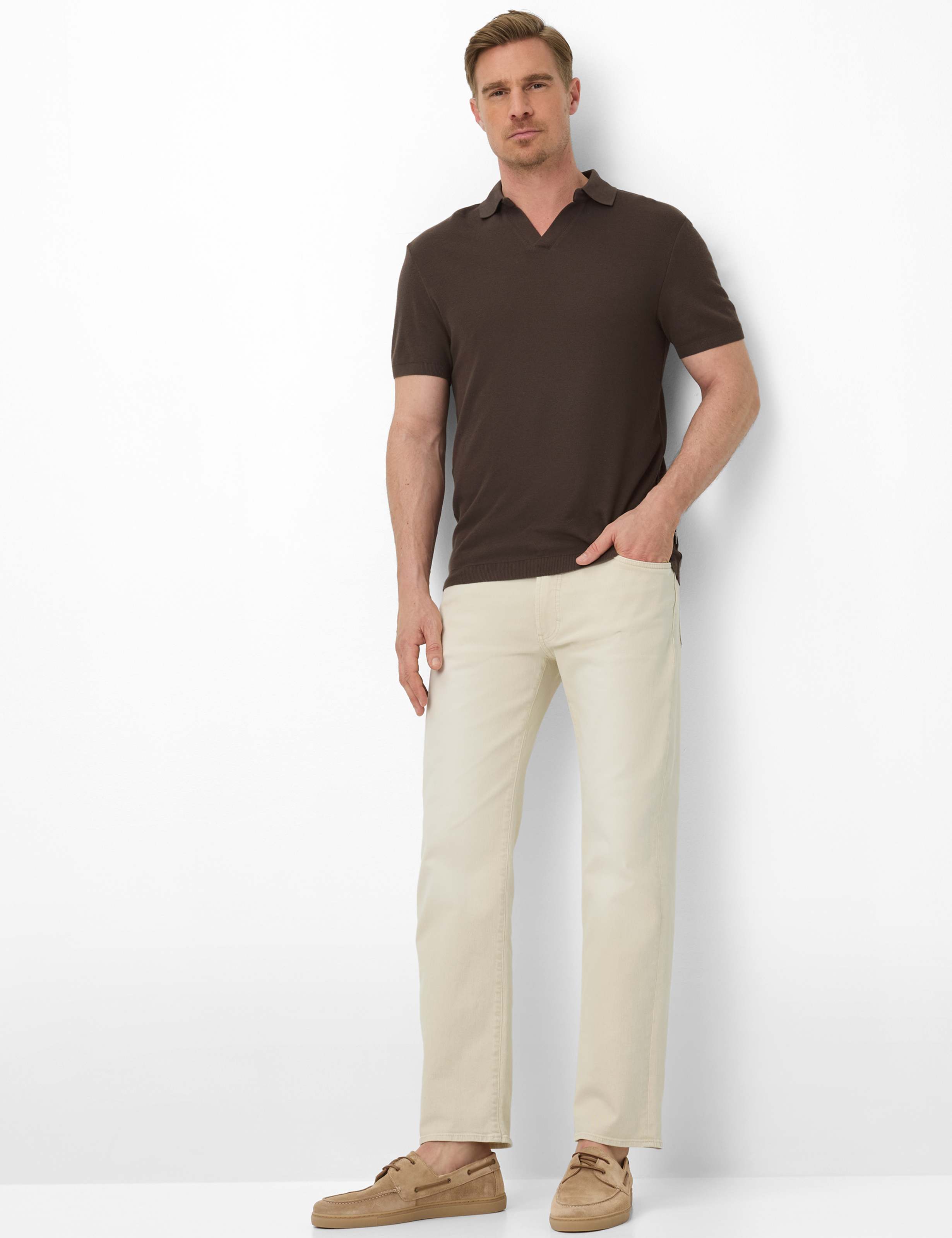 Heren Style CLINT Denim Lichtbeige Straight Fit Model outfit