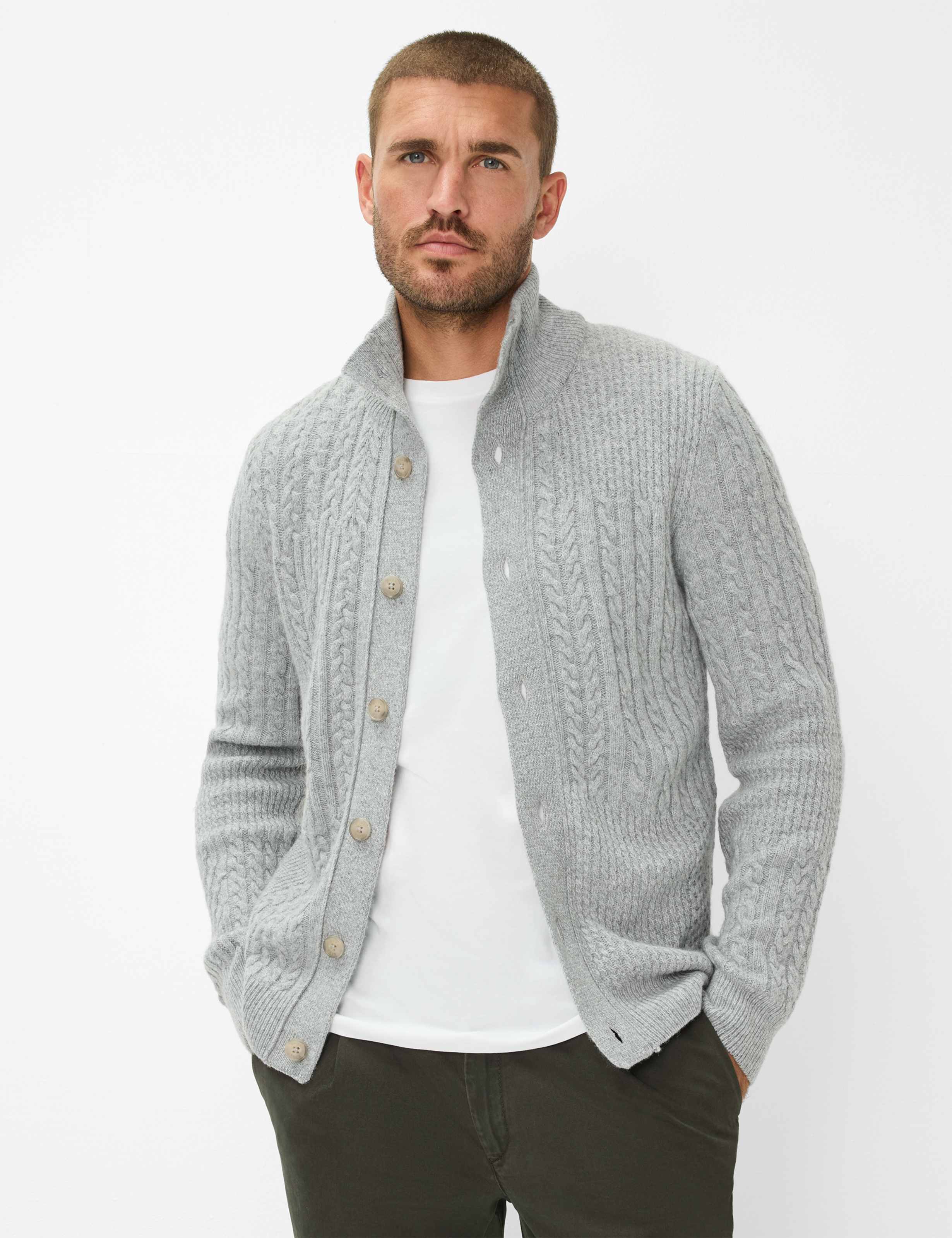 Thumbnail - Brax Herren Strickjacke Style JEFF platin, hellgrau, Gr. M