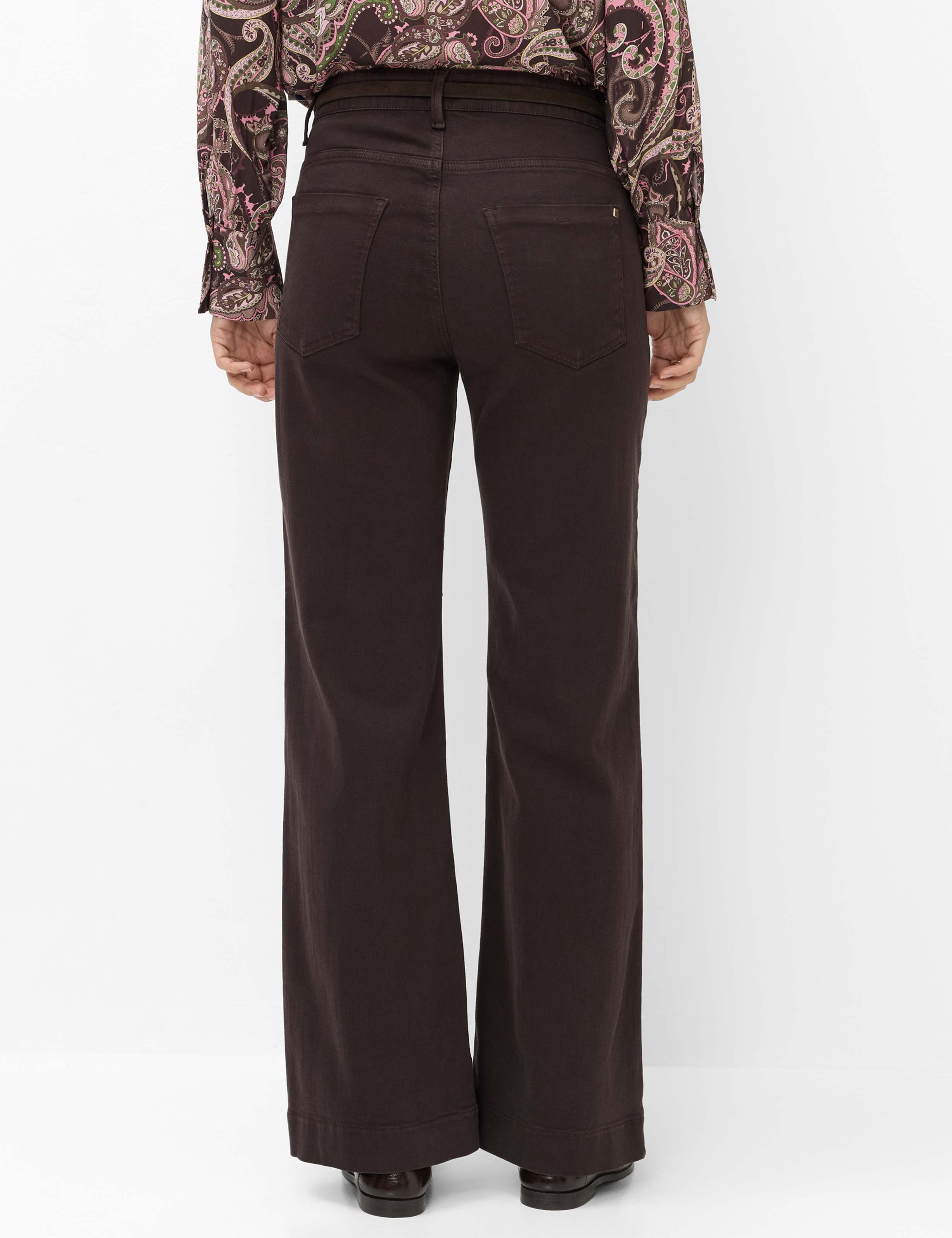 Women Style MAINE Denim Dark Brown Wide Leg Model back