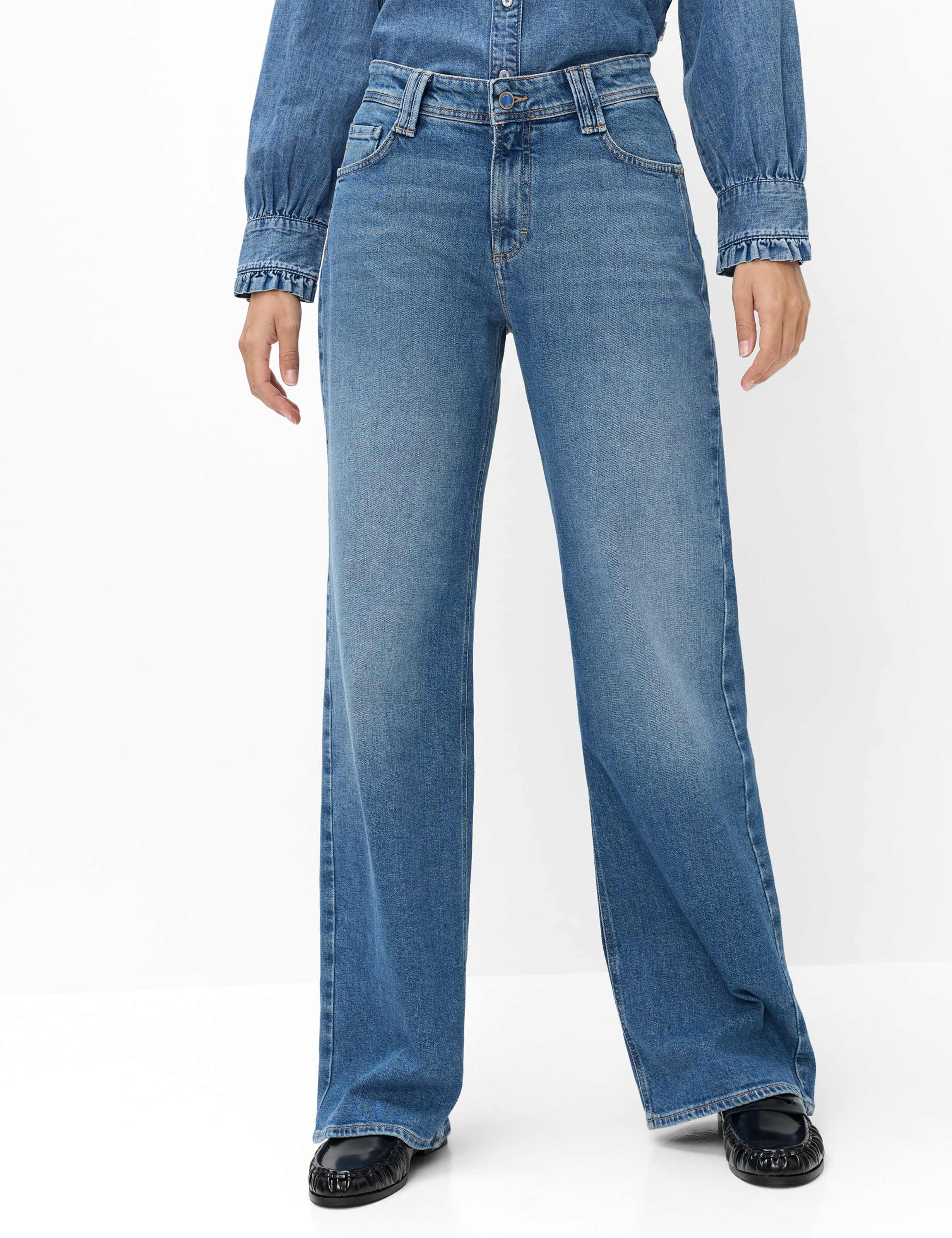 Women Style MAINE Denim Blue Wide Leg Model Front