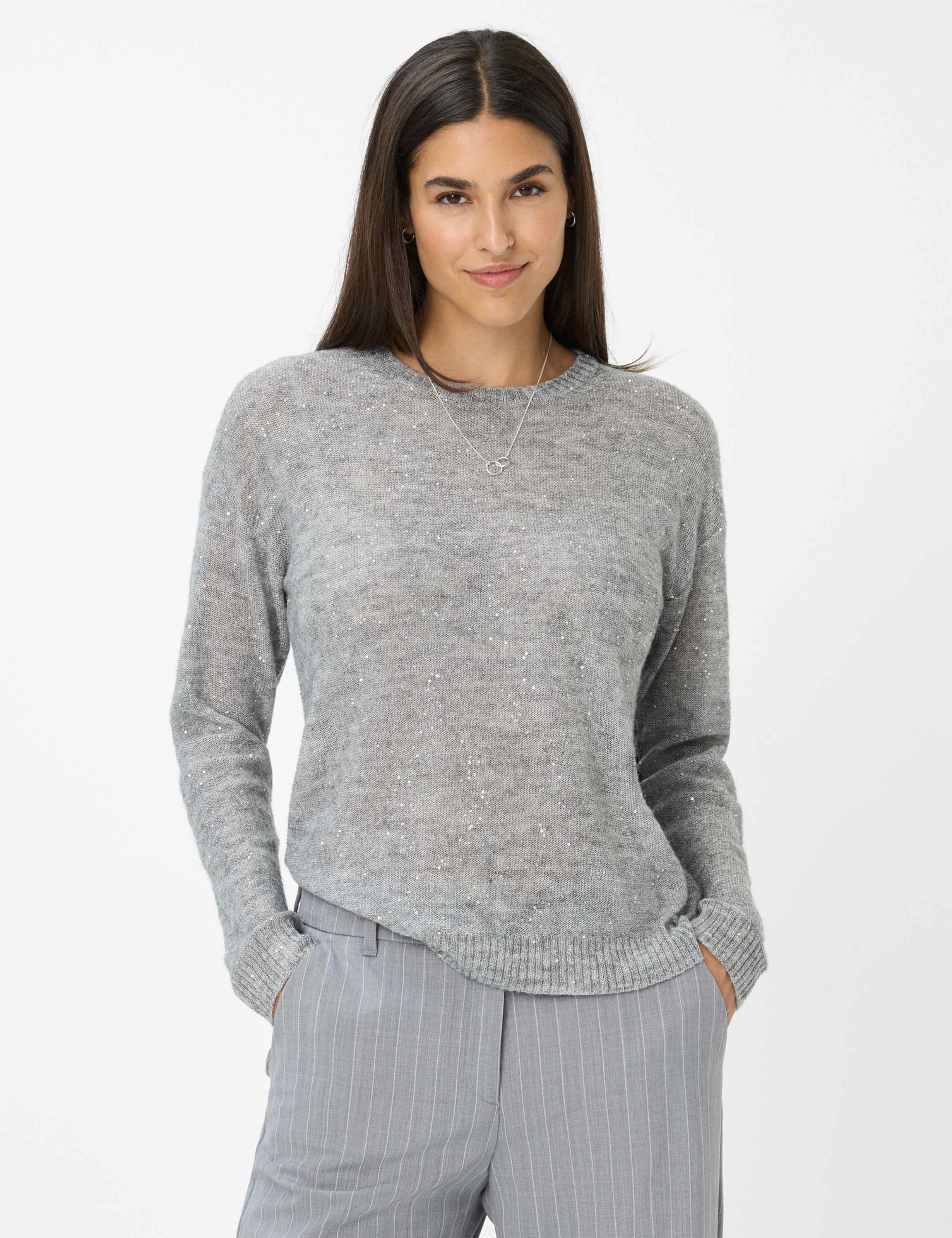 Thumbnail - Brax Damen Pullover Style LESLEY cozy grey, hellgrau, Gr. 46