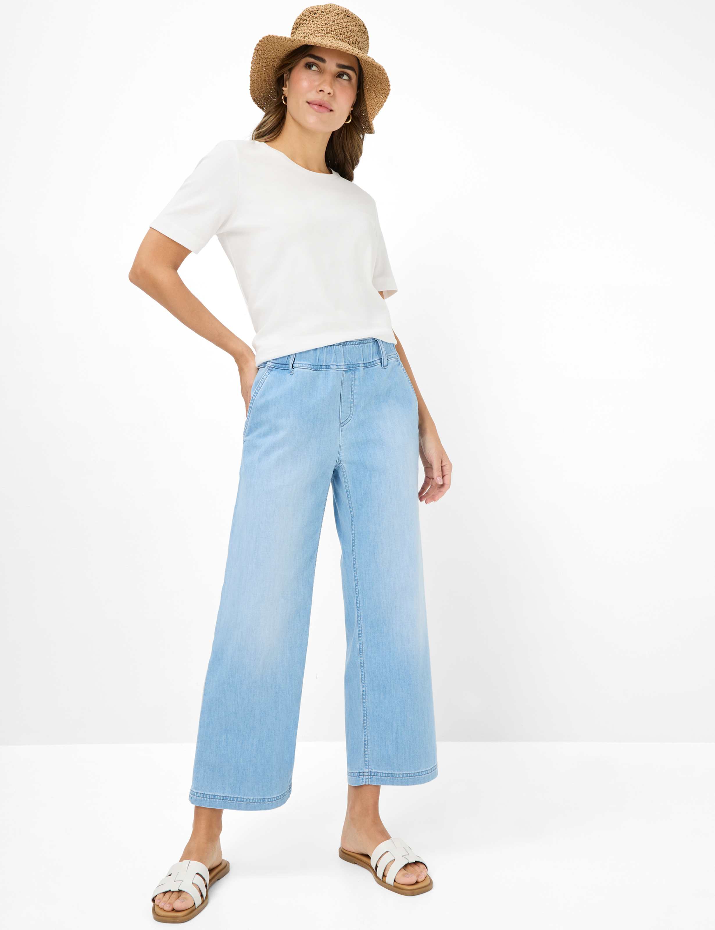Women Style MAINE S Denim Blue Wide Leg Model Outfit
