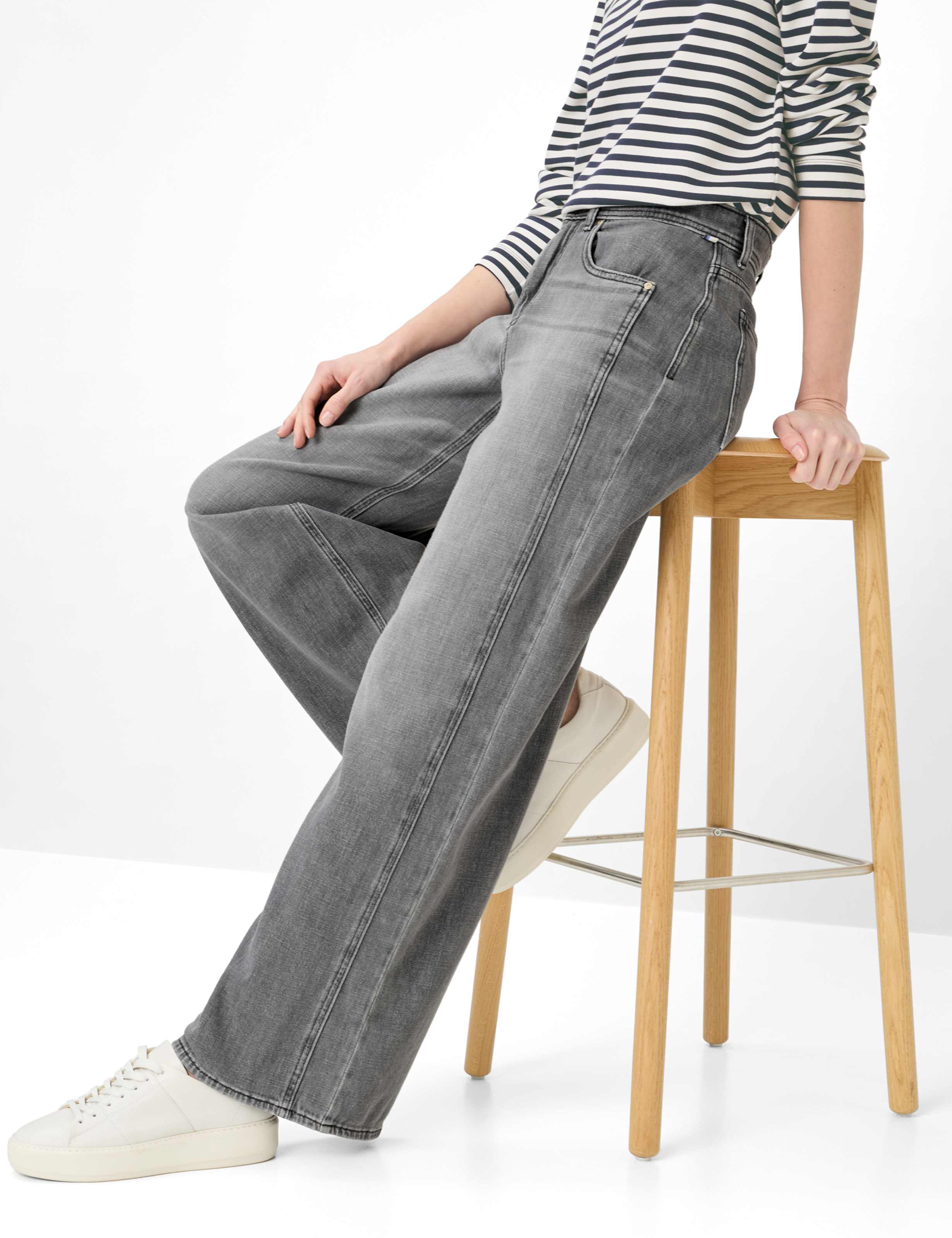 Femme Style MORGAN Denim Gris Clair Wide Leg Détail 1