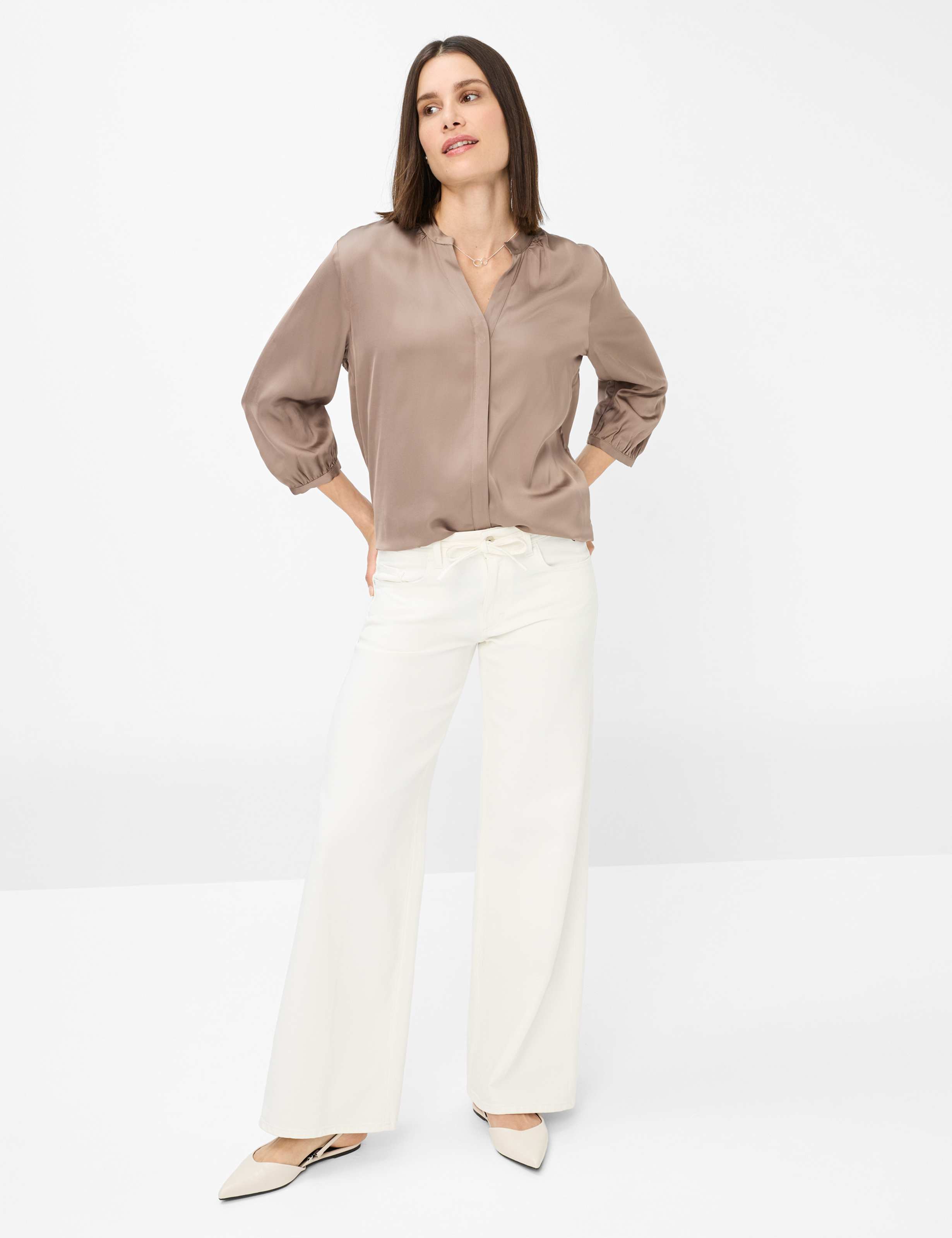 Damen Style MORGAN Cremeweiß Wide Leg Model Outfit