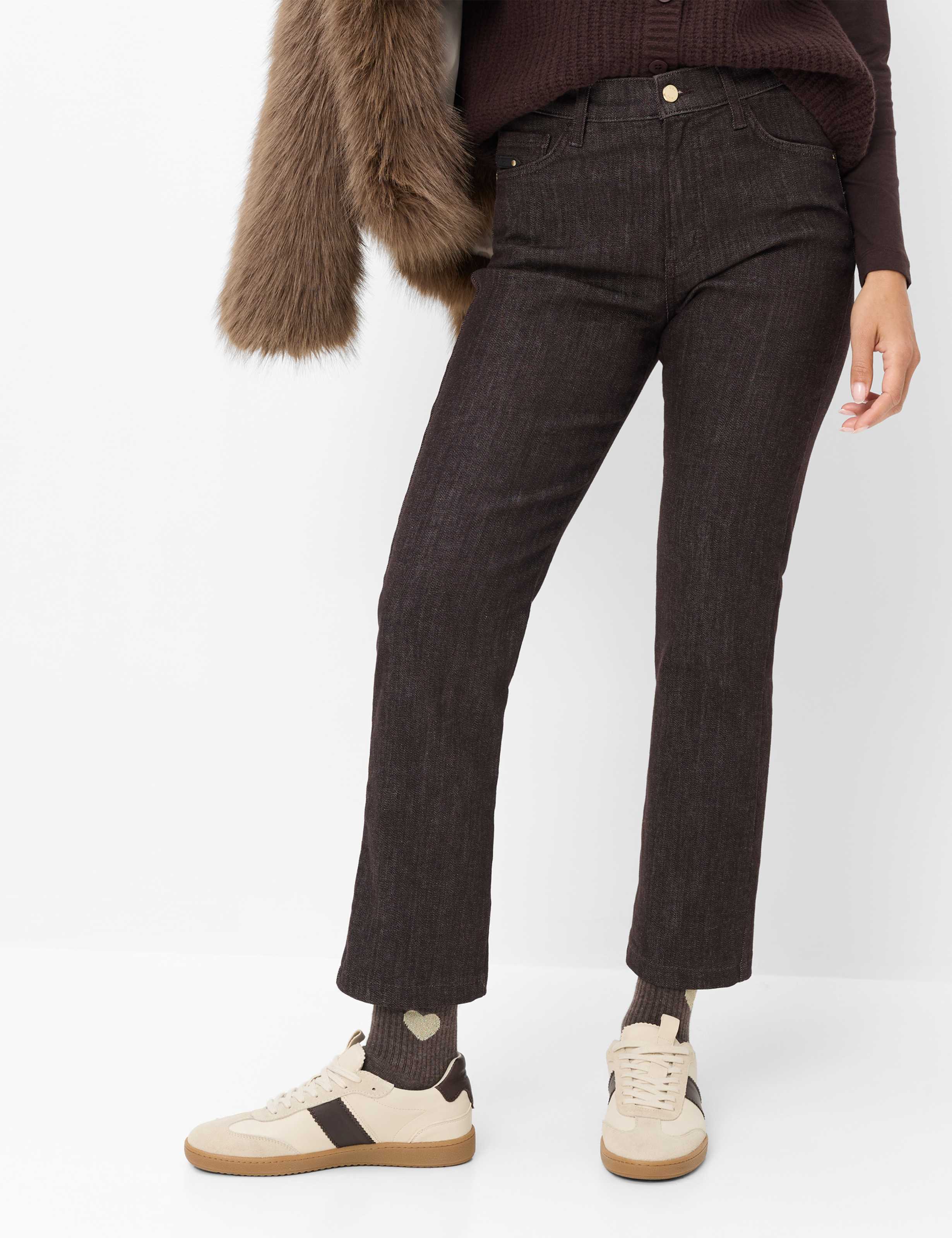 Women Style MAY S Denim Dark Brown Cigarette Fit Model Front