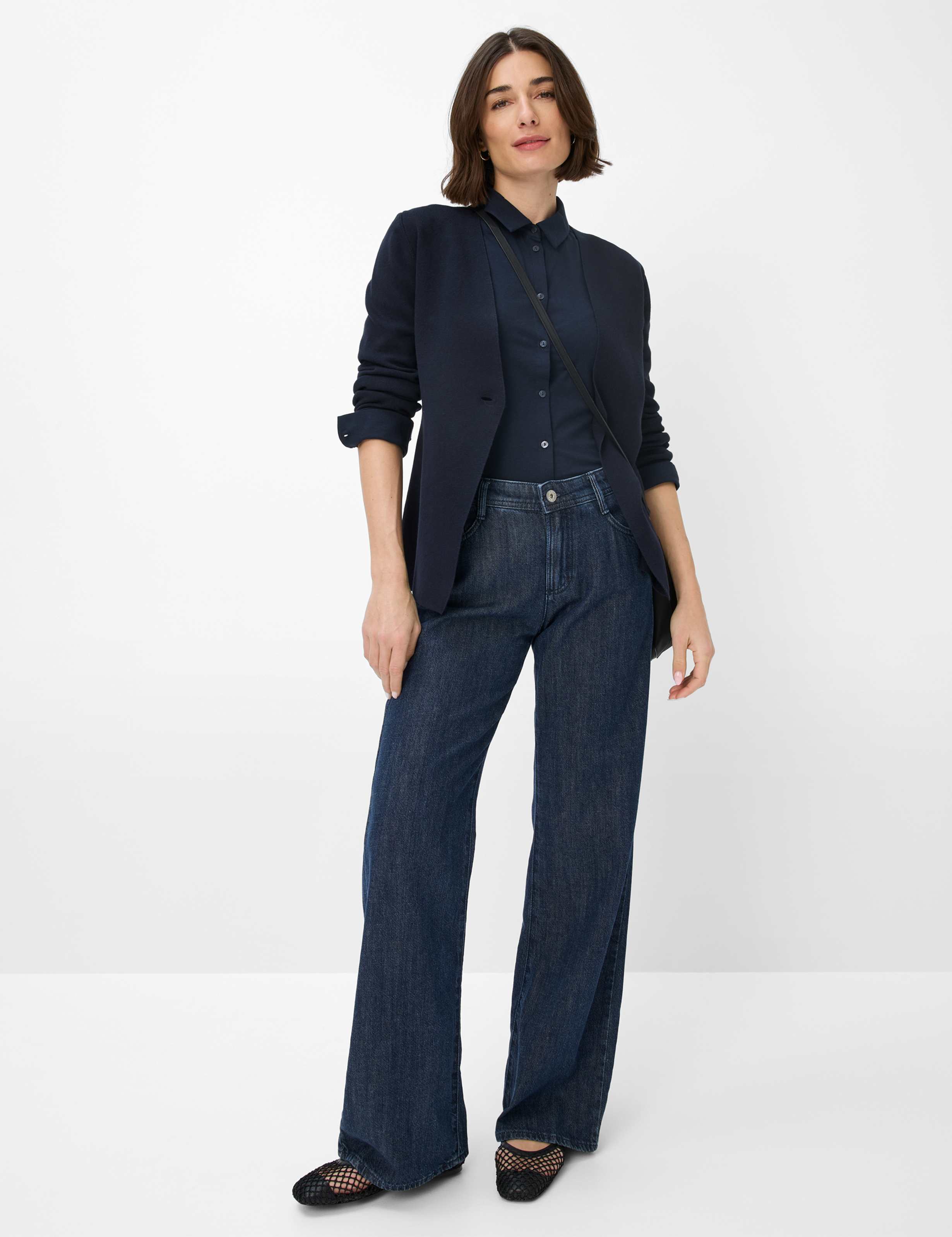 Women Style MAINE Denim Dark Blue Wide Leg Model Outfit
