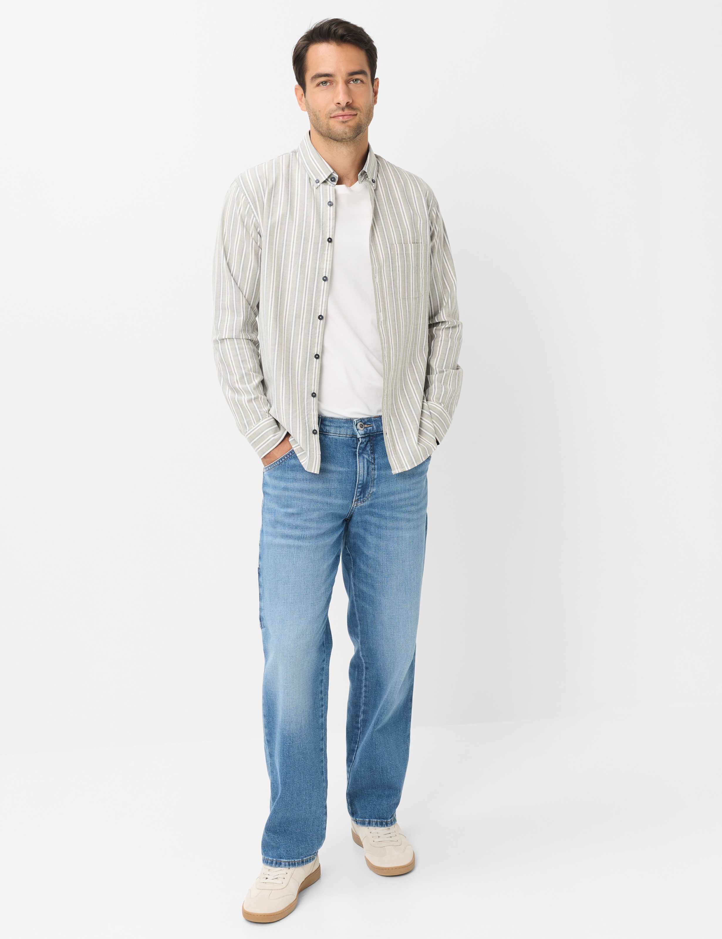 Heren Style COLE Denim Blauw Regular Relaxed Fit Model outfit