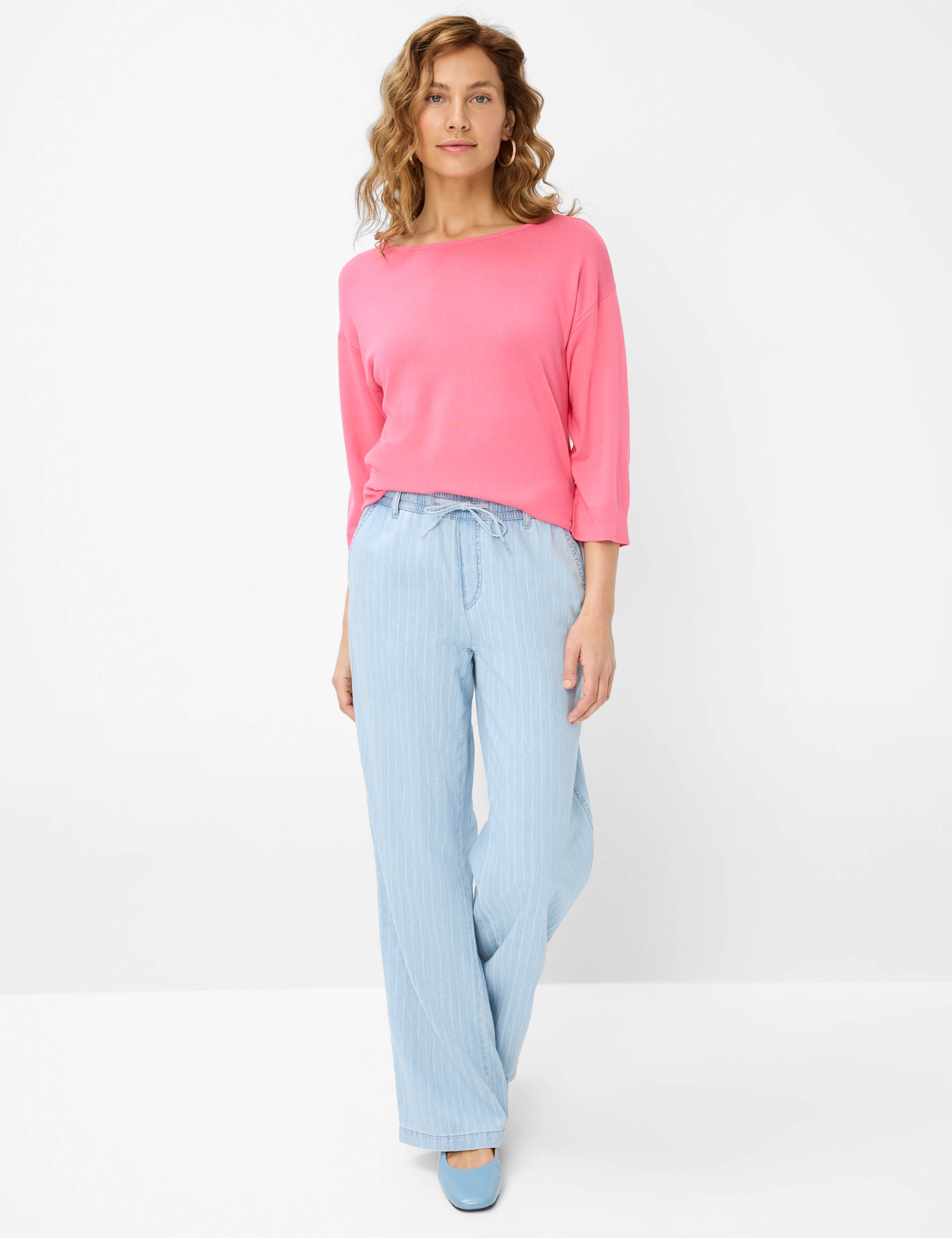 Women Style MAINE Denim Blue Wide Leg Model Outfit