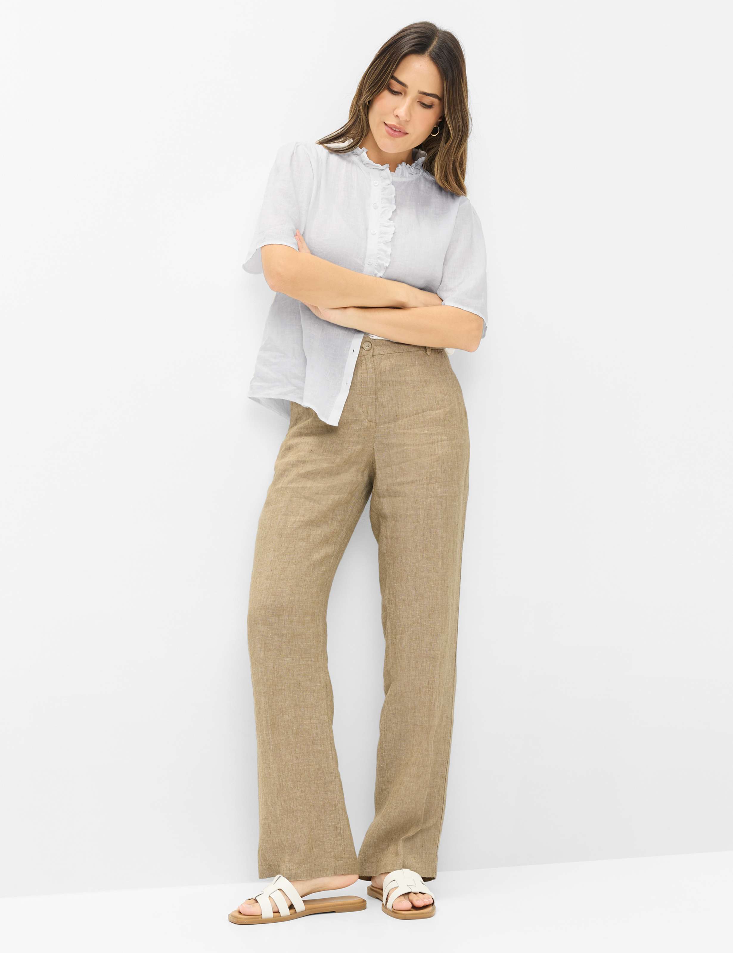 Women Style MAINE Beige Wide Leg Model Outfit