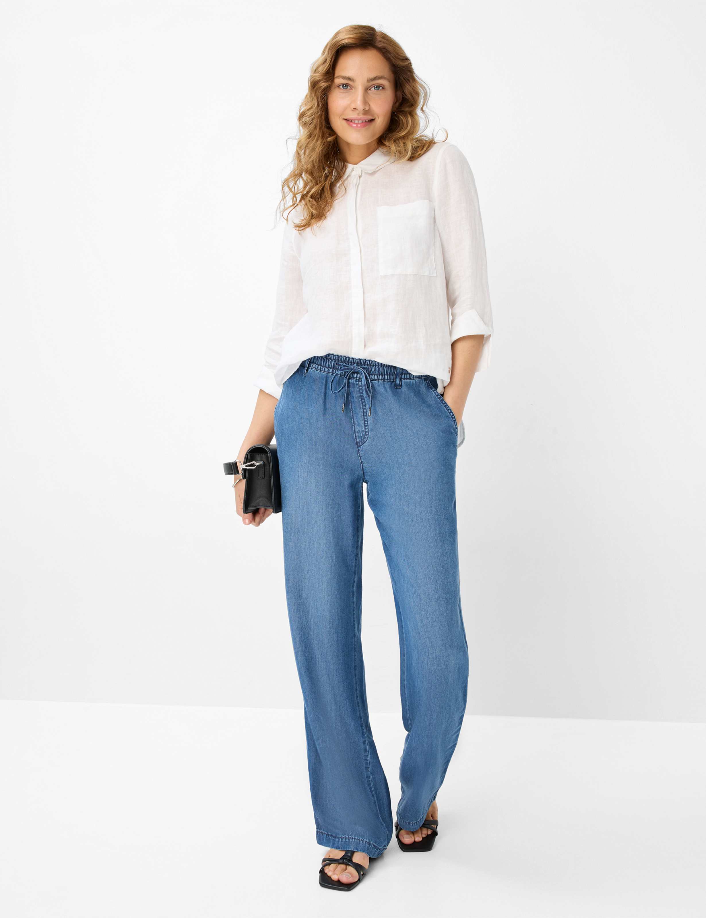Women Style MAINE Denim Dark Blue Wide Leg Model Outfit
