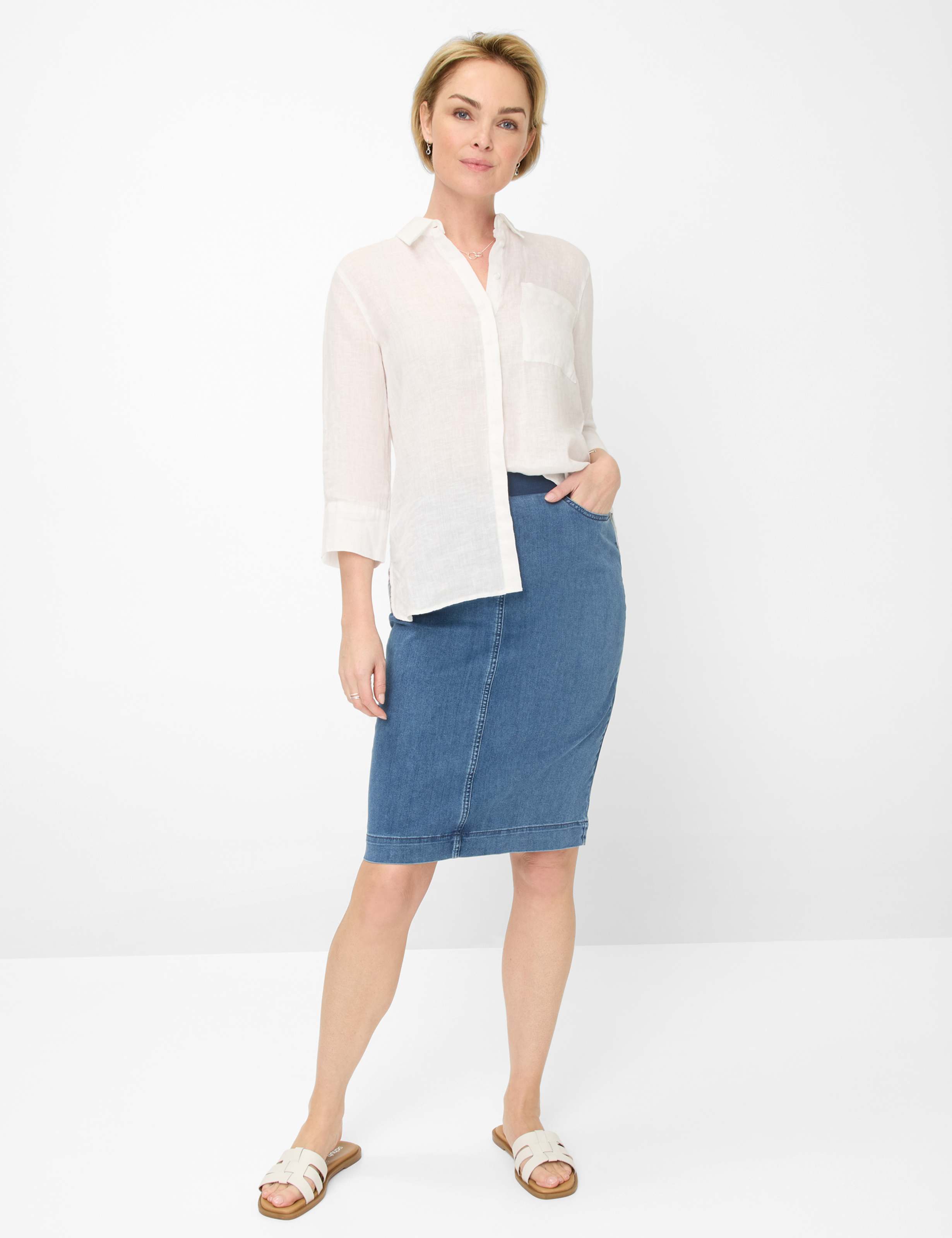 Damen Style PAMINA SKIRT Denim Blau Slim Fit Model Outfit