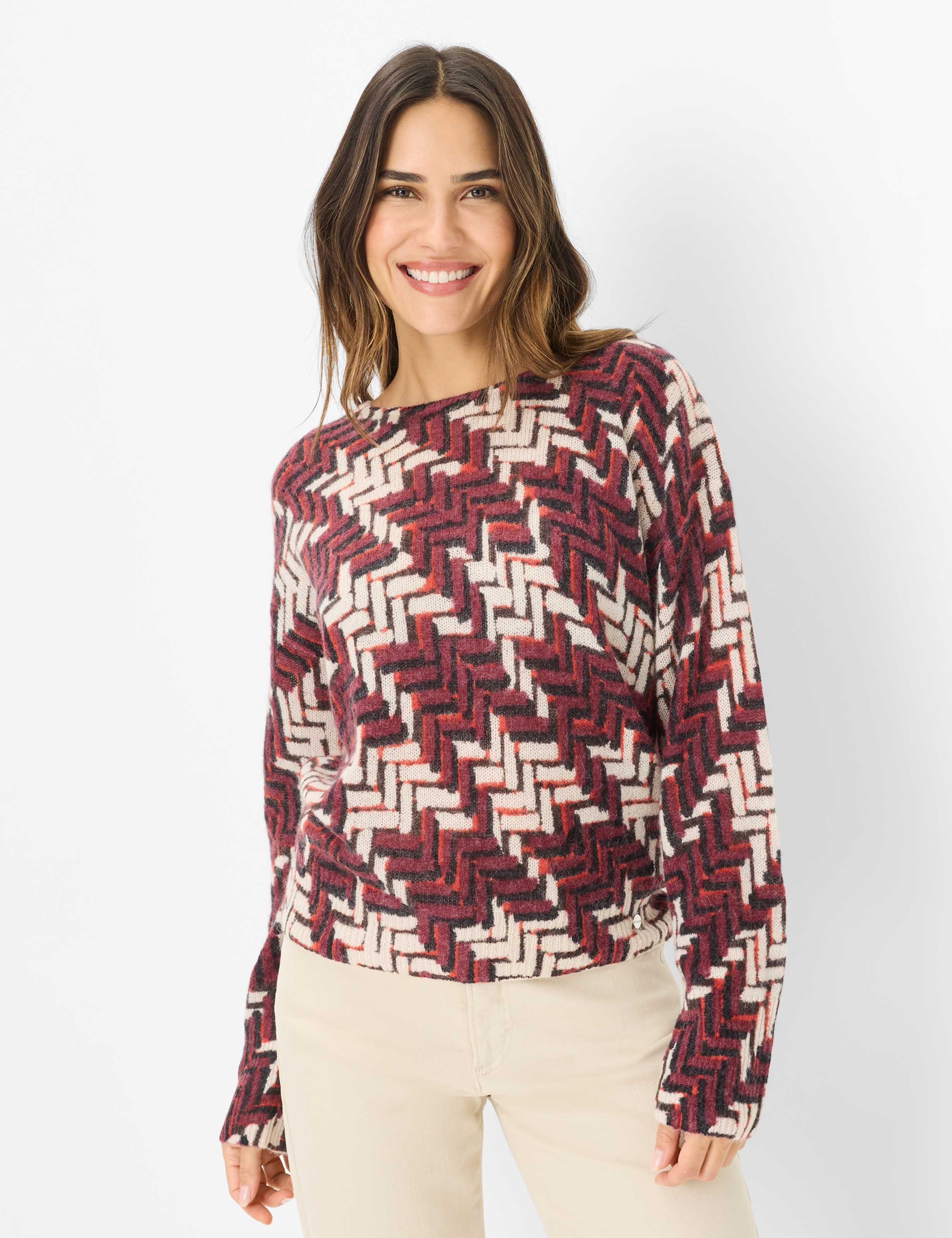 Thumbnail - Brax Damen Strickpullover Style LISA mandarin, Rot, Gr. 38