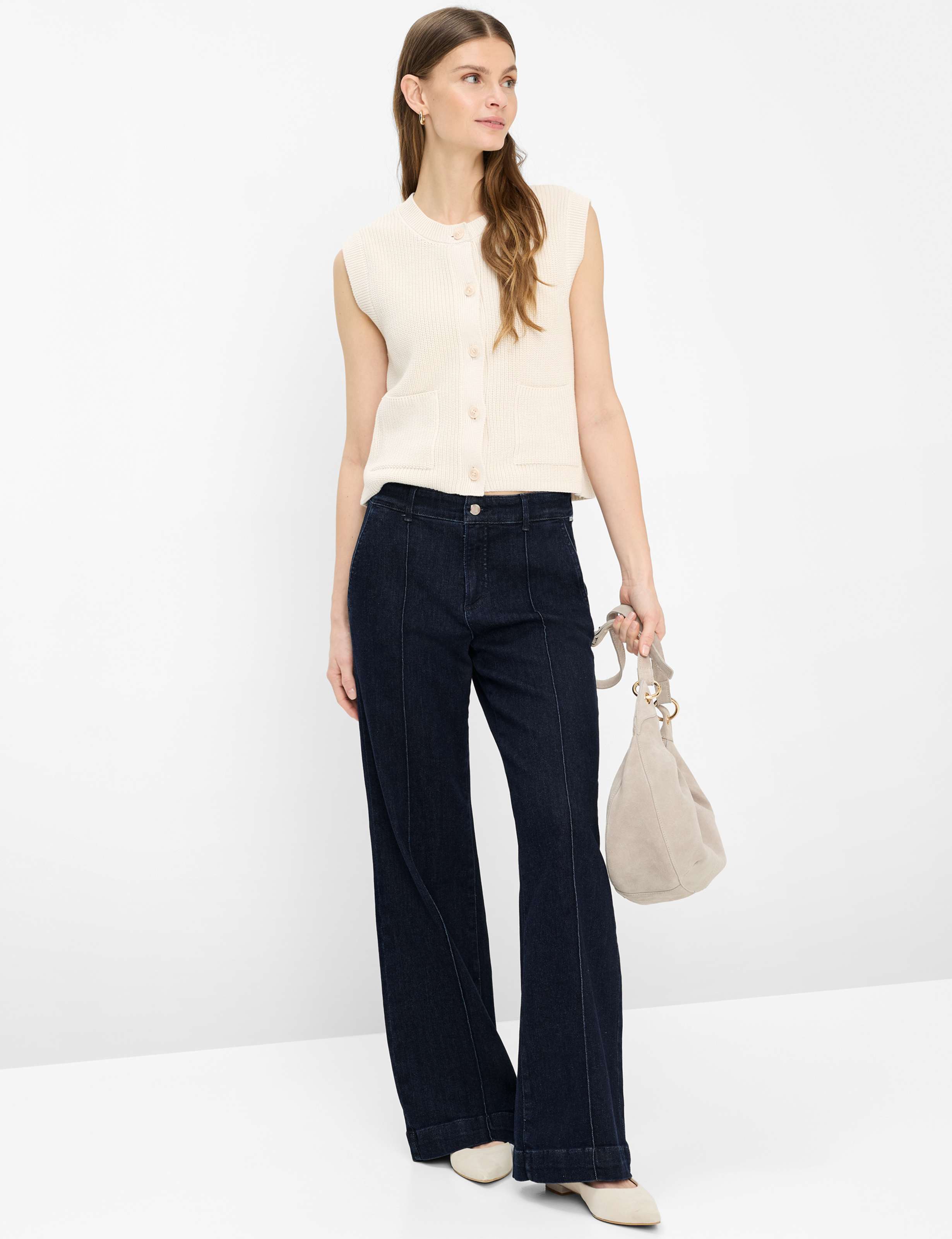 Dames Style MAINE Denim Donkerblauw Wide Leg Model outfit