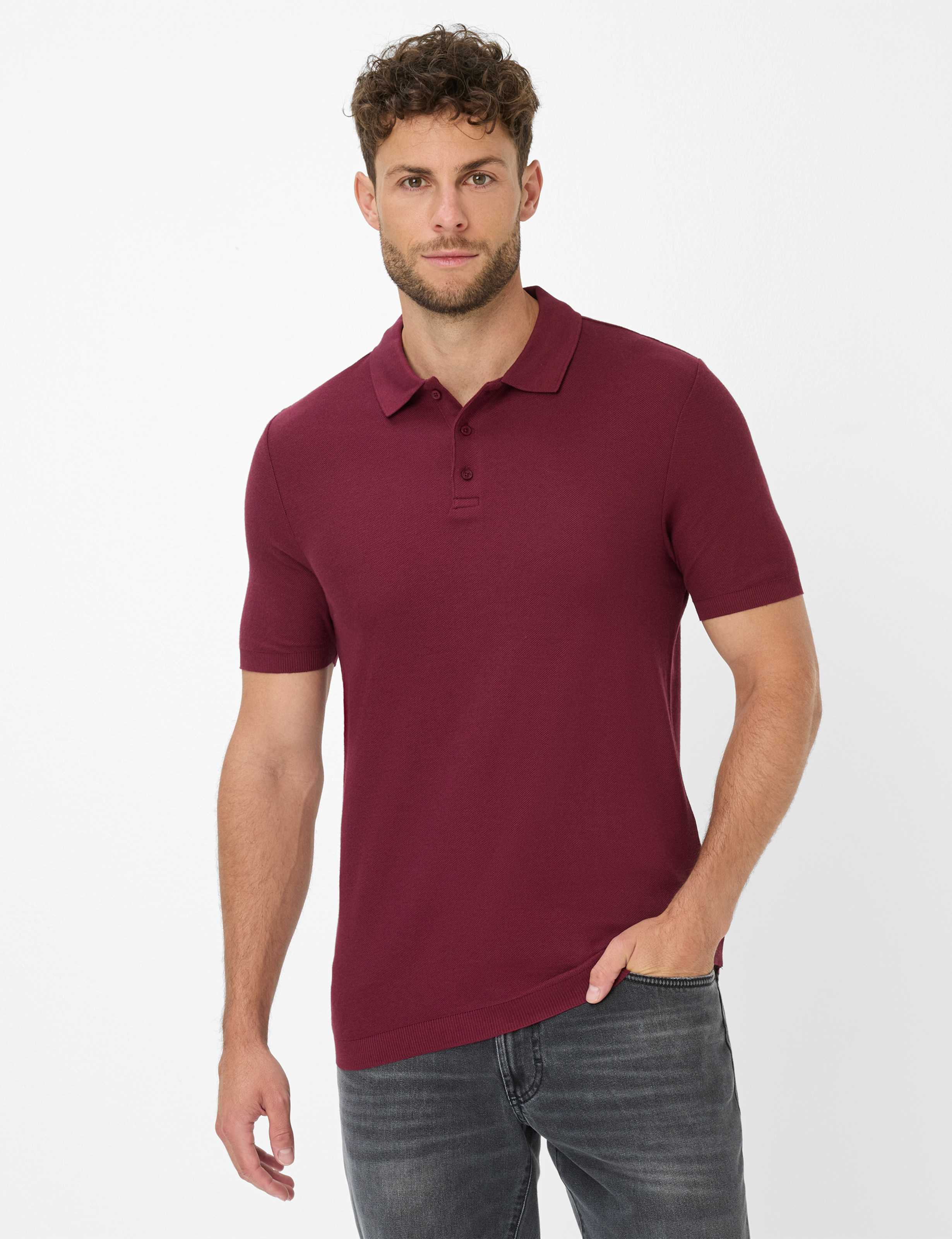 Thumbnail - Brax Herren Polo Style PARVIS velvet, dunkelrot, Gr. M